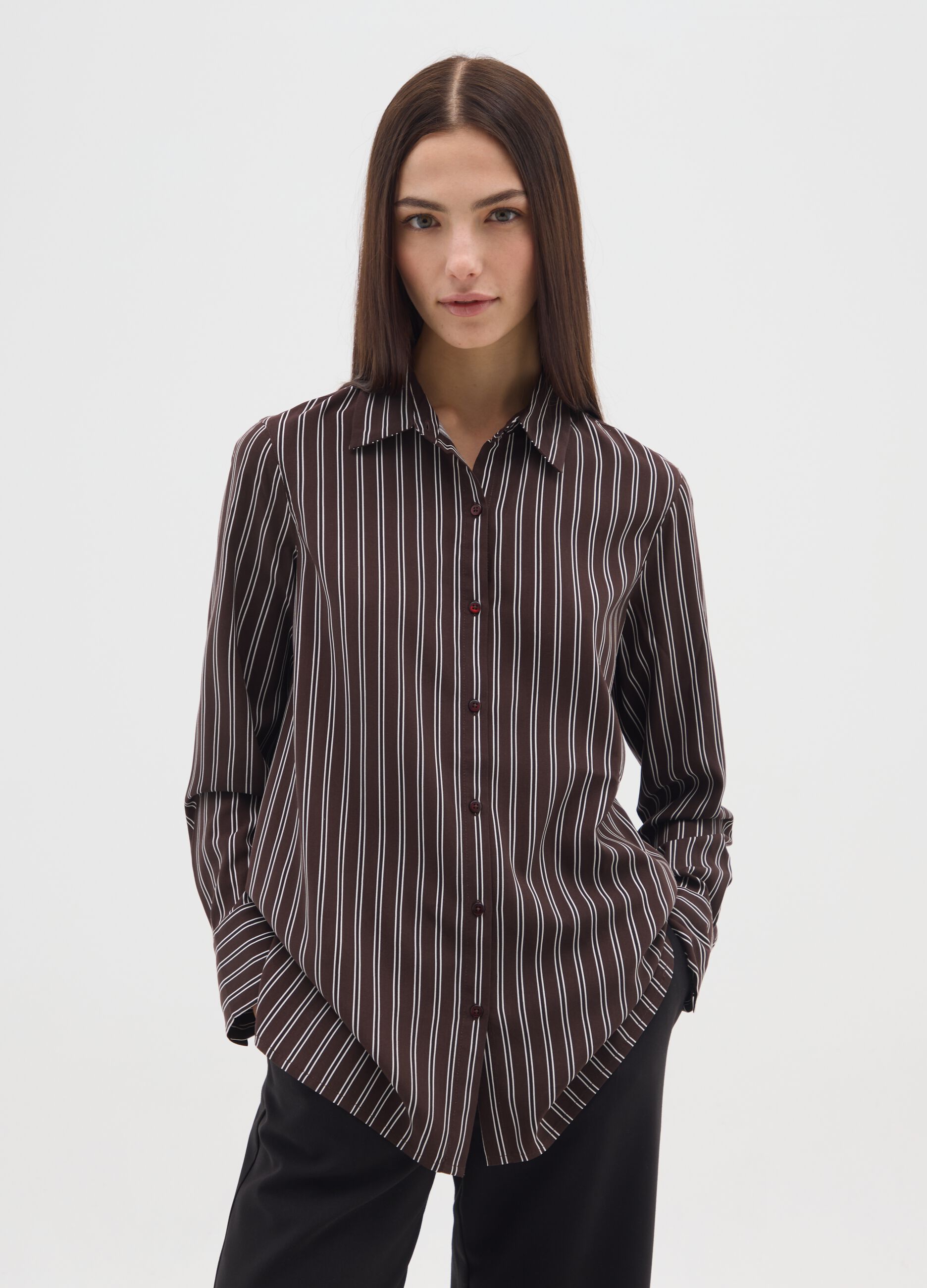 Multi-colour striped regular fit blouse