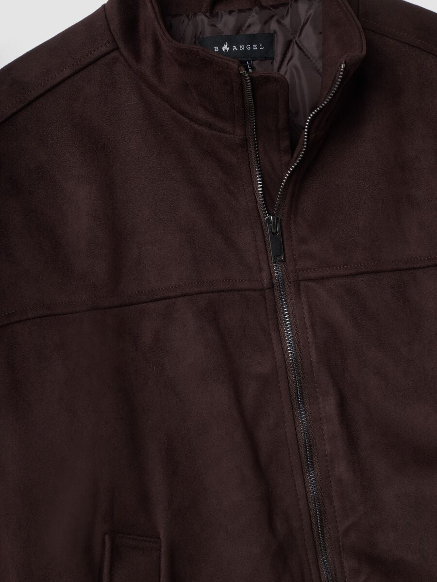 Brown padded cropped jacket with zip, oversized fit_1