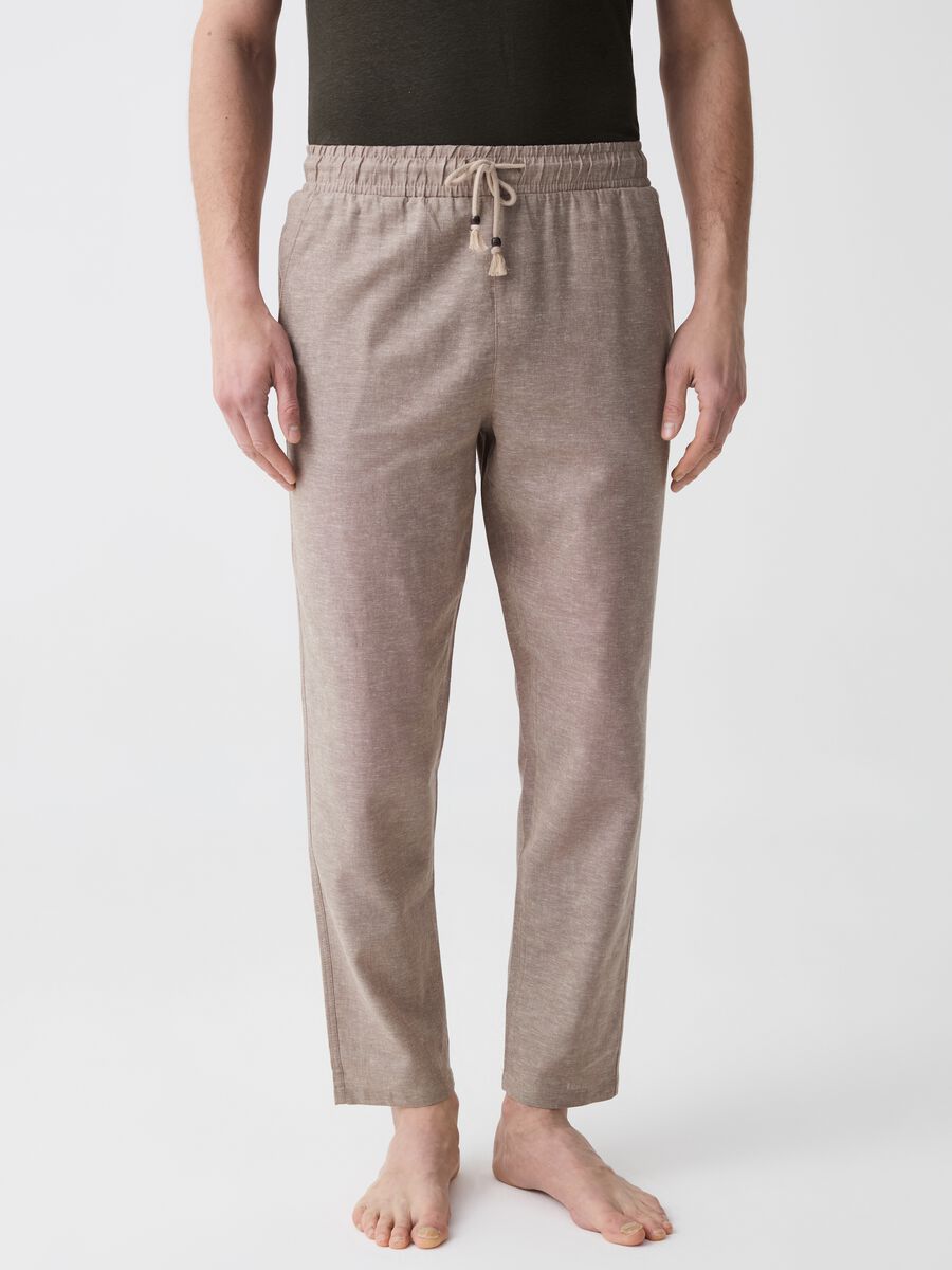 Pantalone pigiama lungo in lino e cotone_1