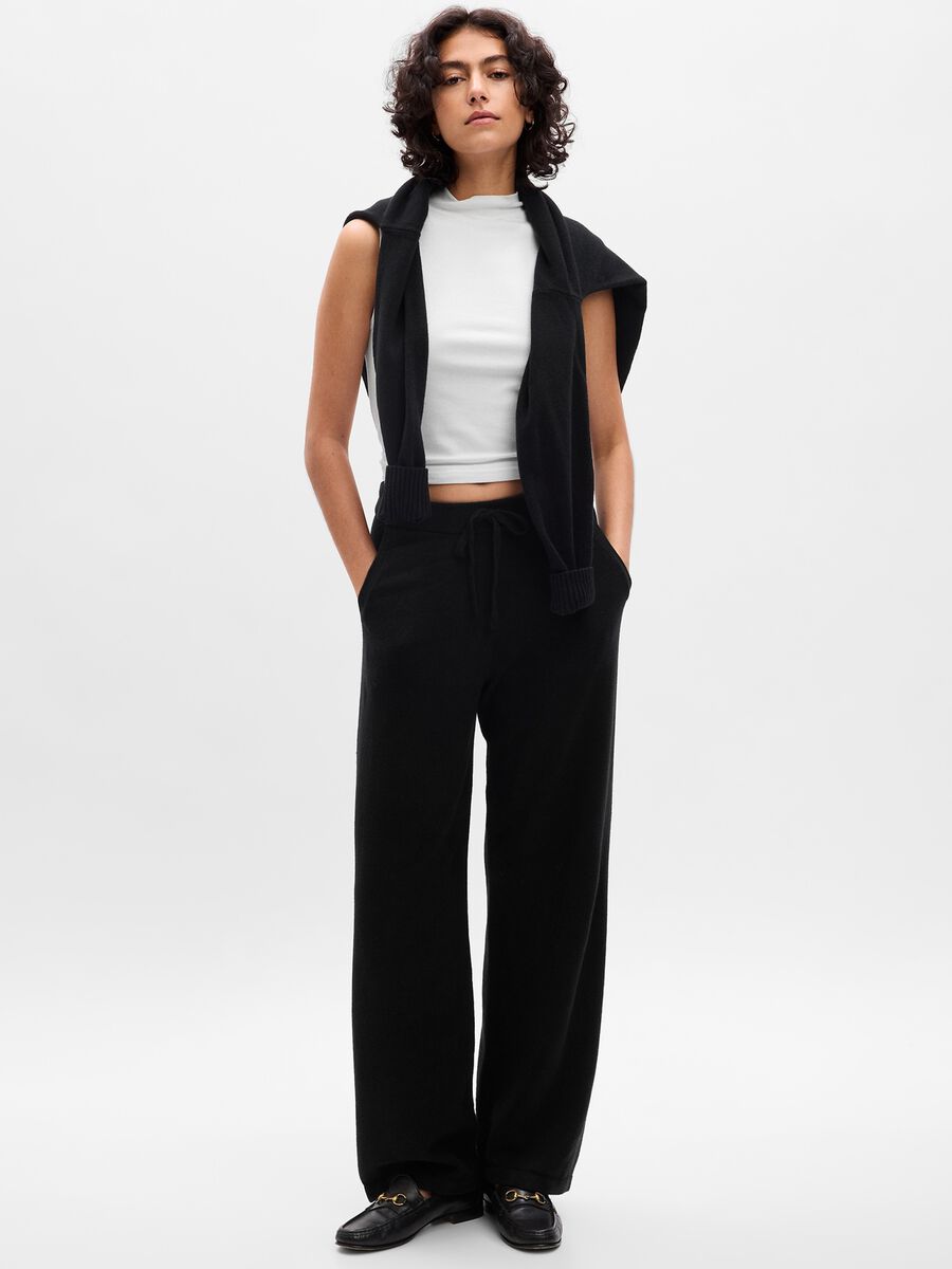 Joggers wide leg in maglia con coulisse_0
