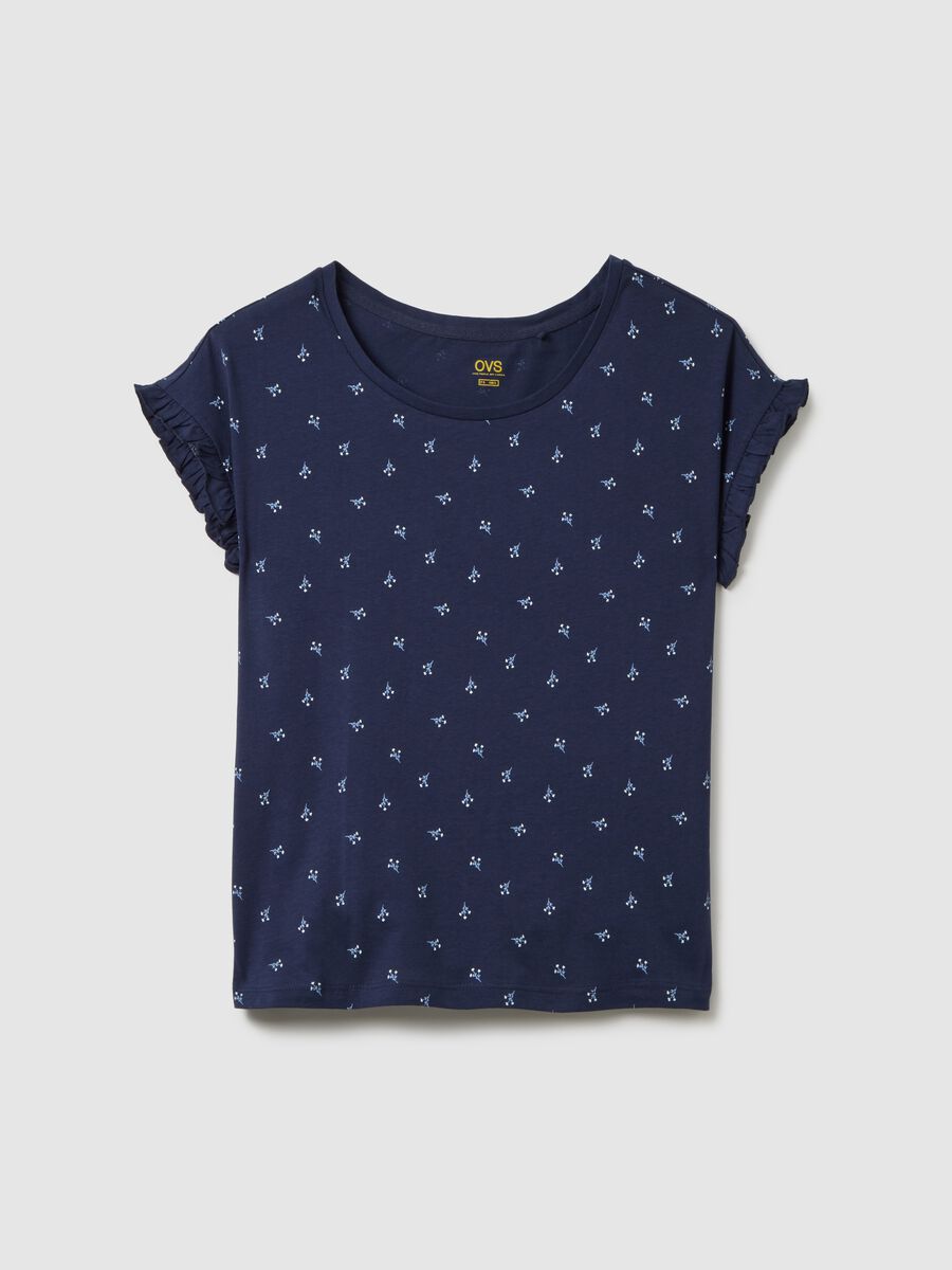 T-shirt in puro cotone blu regular fit con volant_0