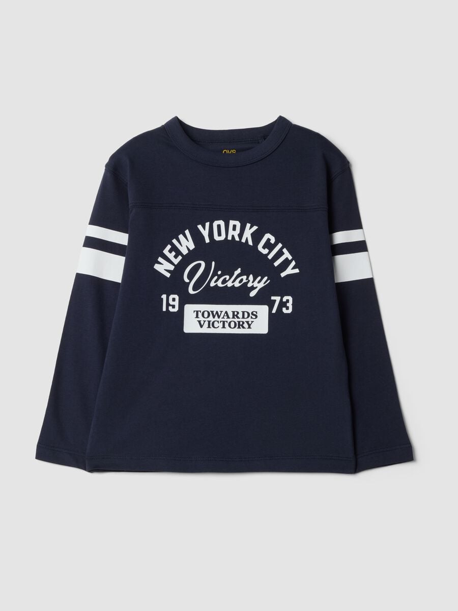 Blue pure cotton T-shirt with college print, regular fit_0