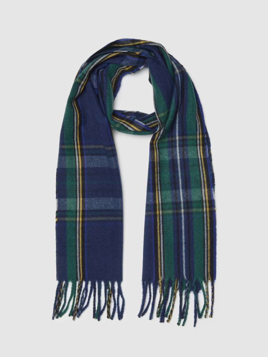 Sciarpa multicolor a quadri con frange_0