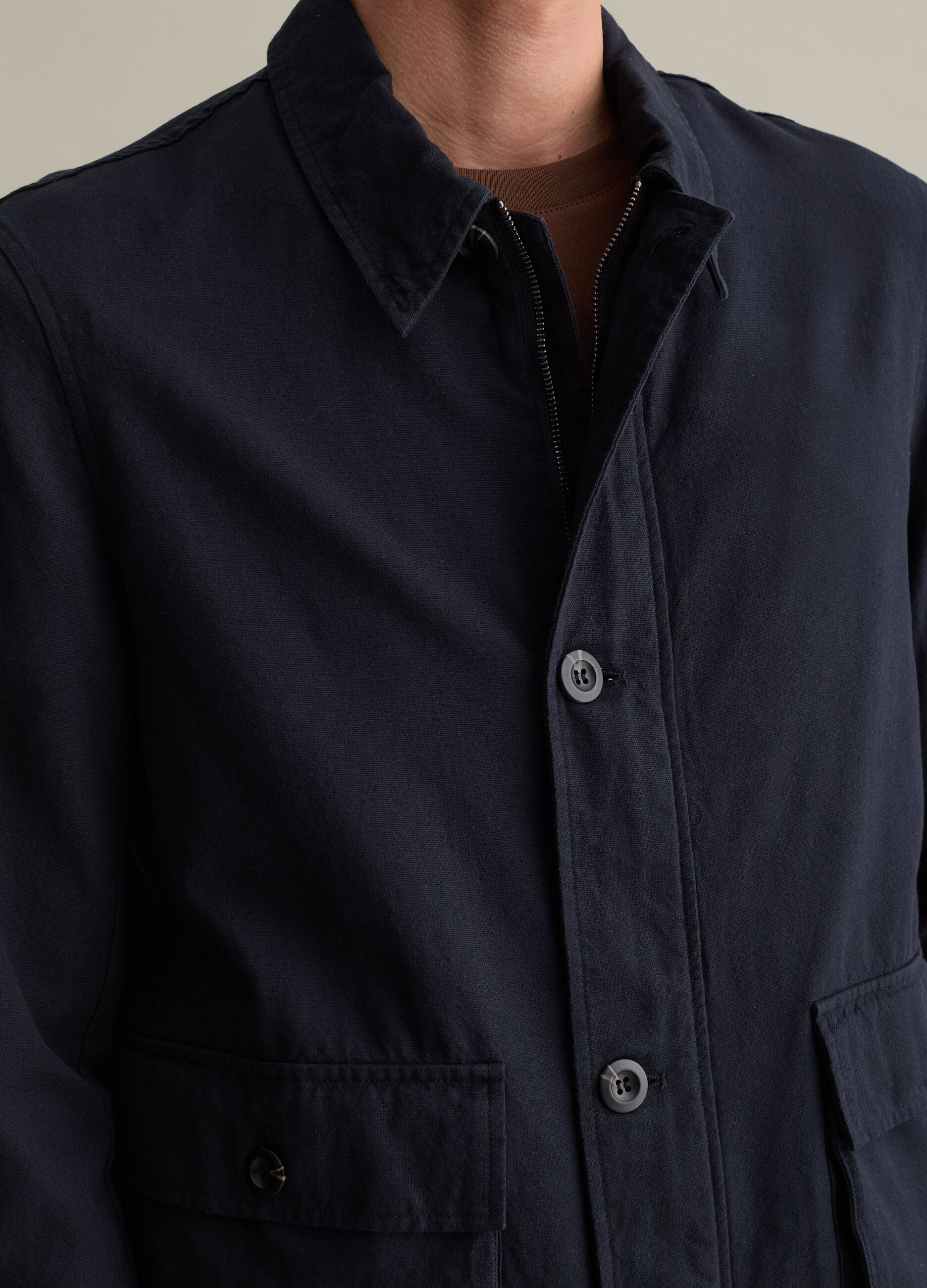 Linen and cotton shacket with pockets