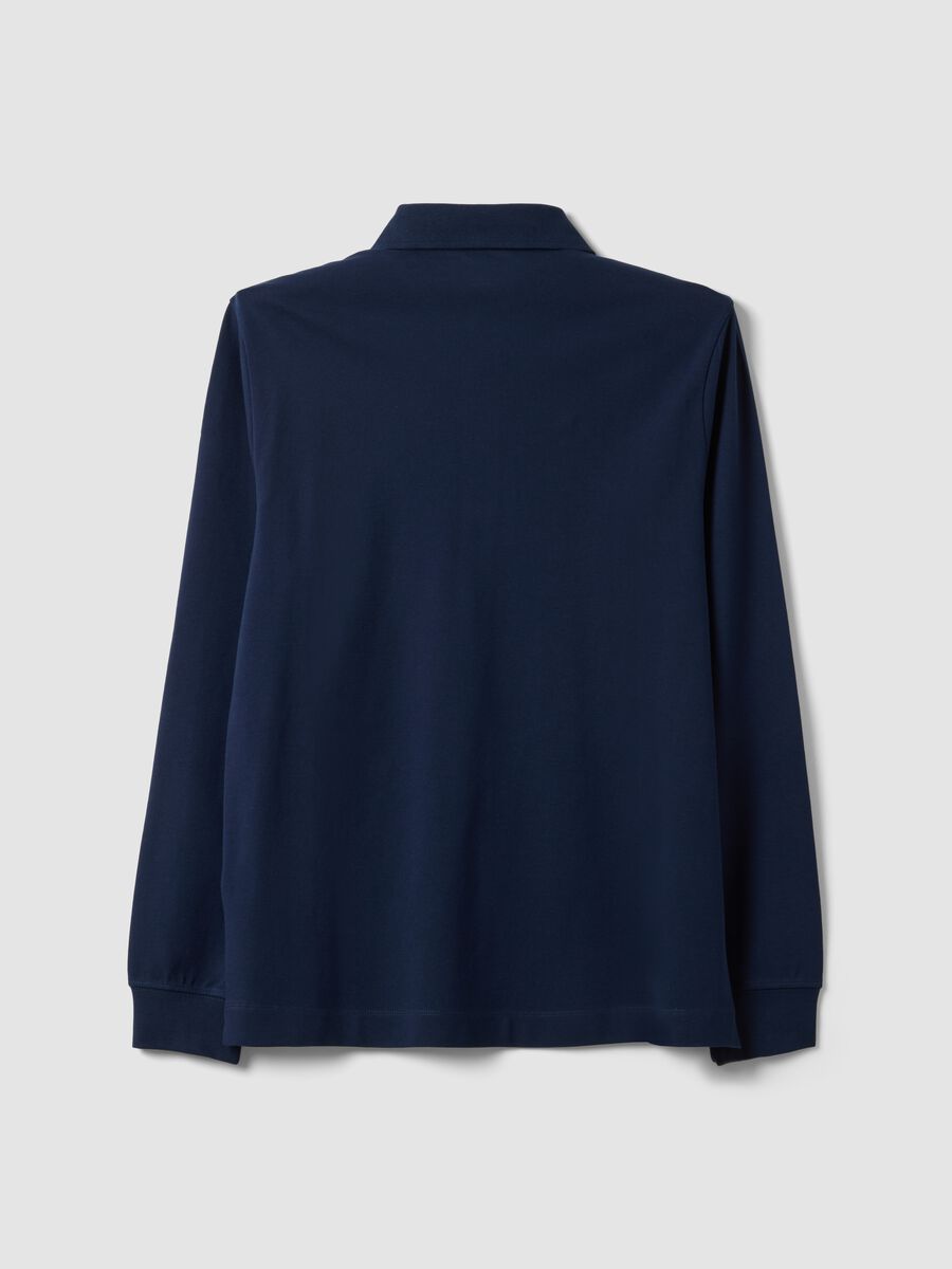 Polo blu in cotone elasticizzato a maniche lunghe regular fit_6