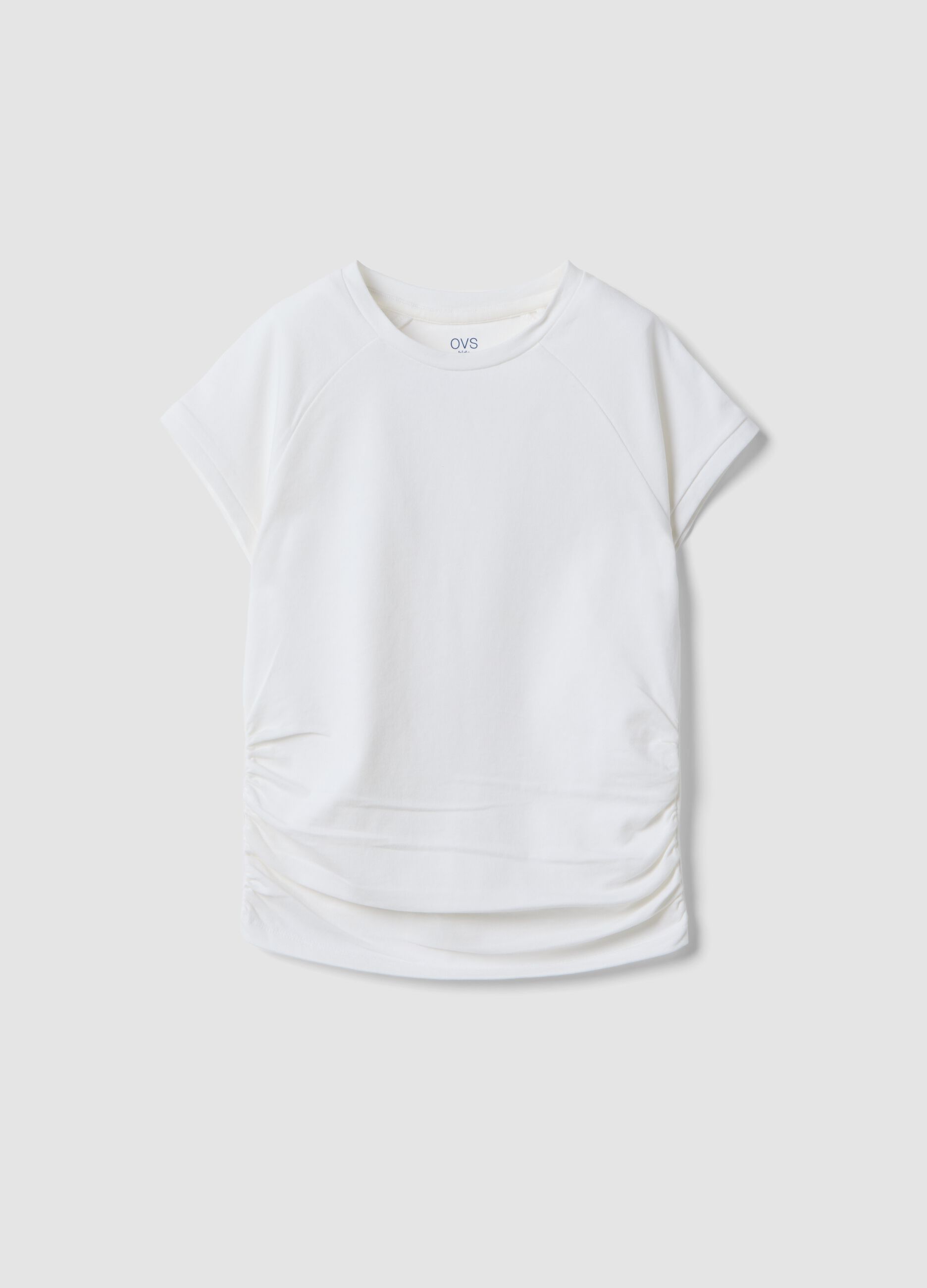 Girls' White Stretch Cotton Slim Fit T-shirt