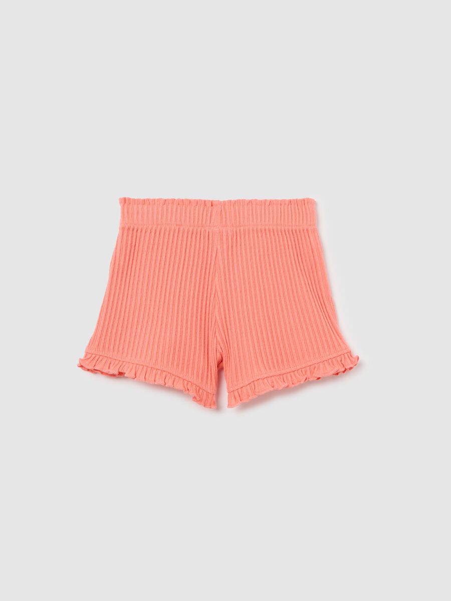 Pink jacquard cotton shorts with ruffles_1