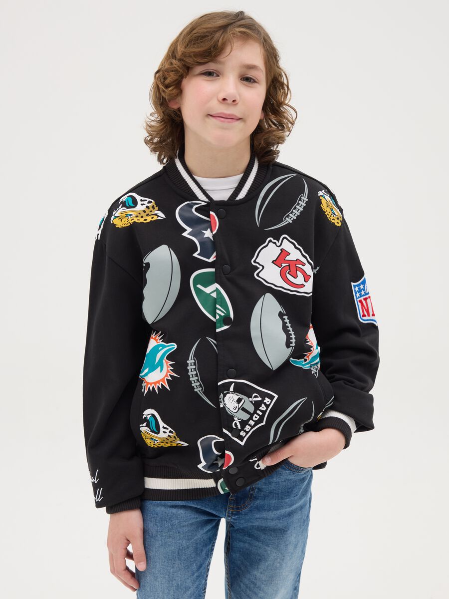 Varsity bomber jacket with all-over NBA team logos print_0