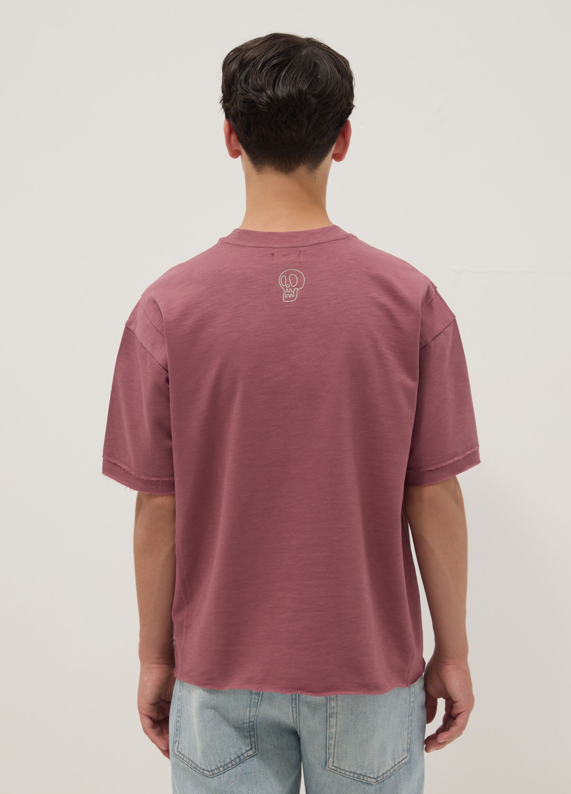 Red short-sleeve pure cotton oversized T-shirt for boys