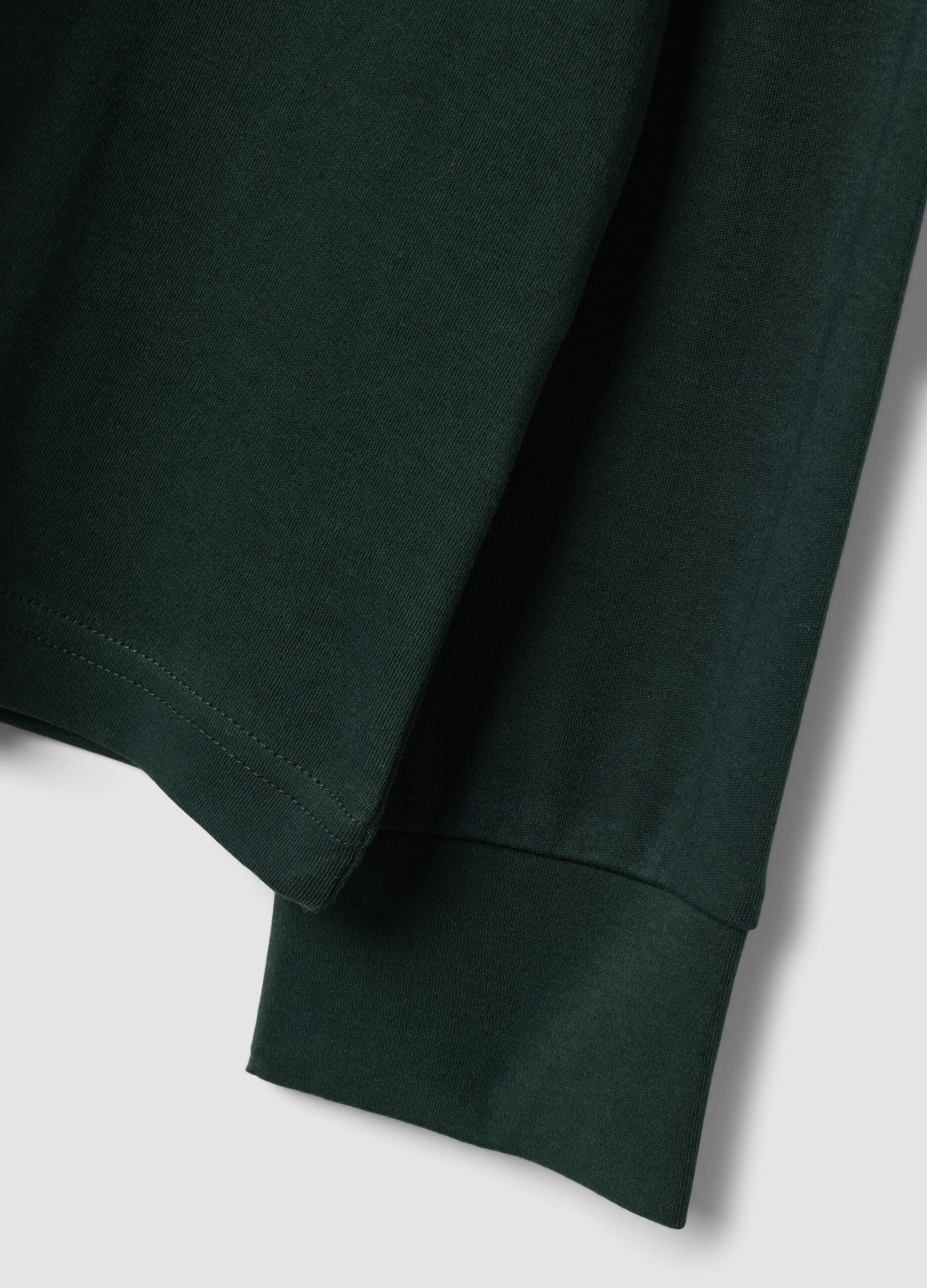 Green pure cotton T-shirt with structured stand collar, regular fit