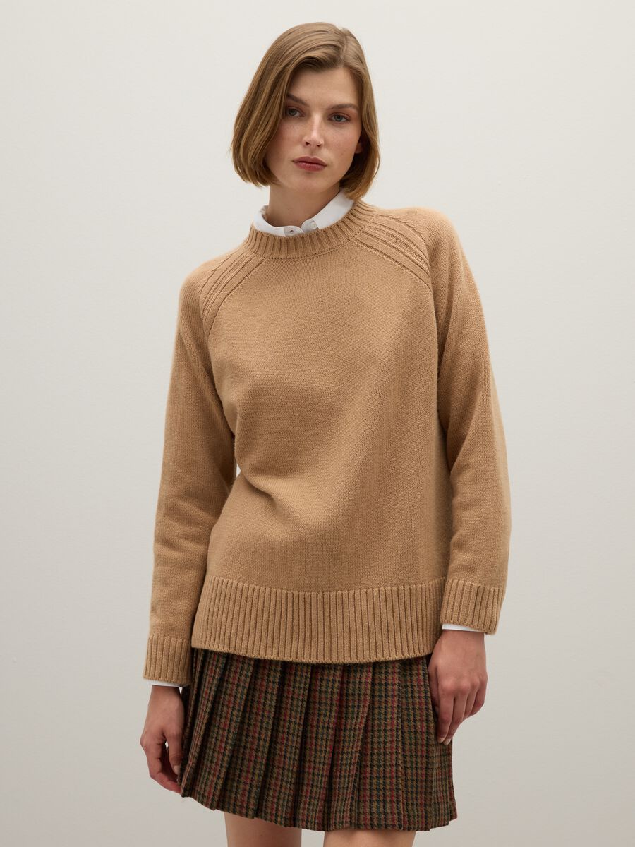 Beige wool blend oversized pullover_1