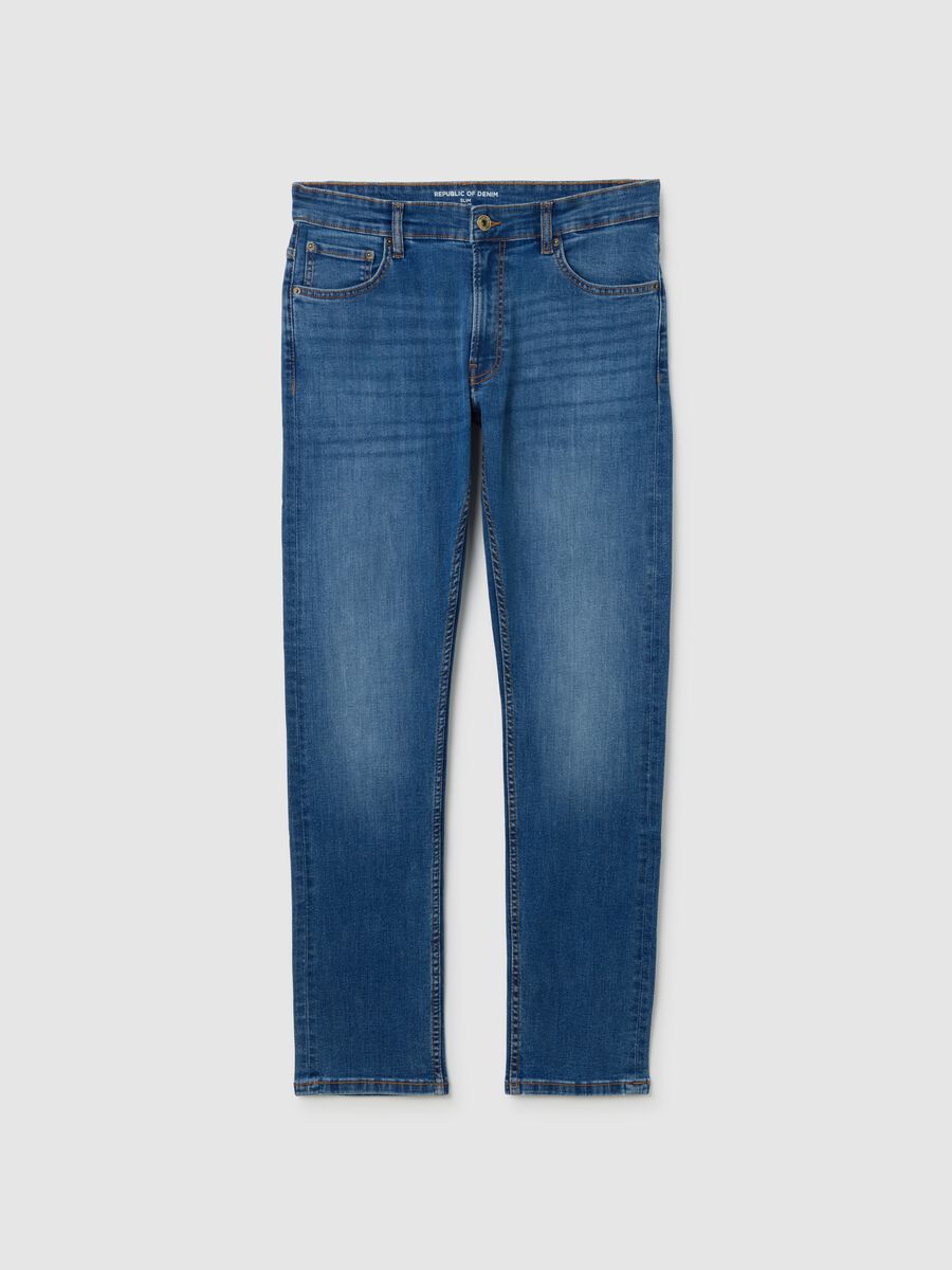 Slim fit blue denim jeans in stretch cotton_0