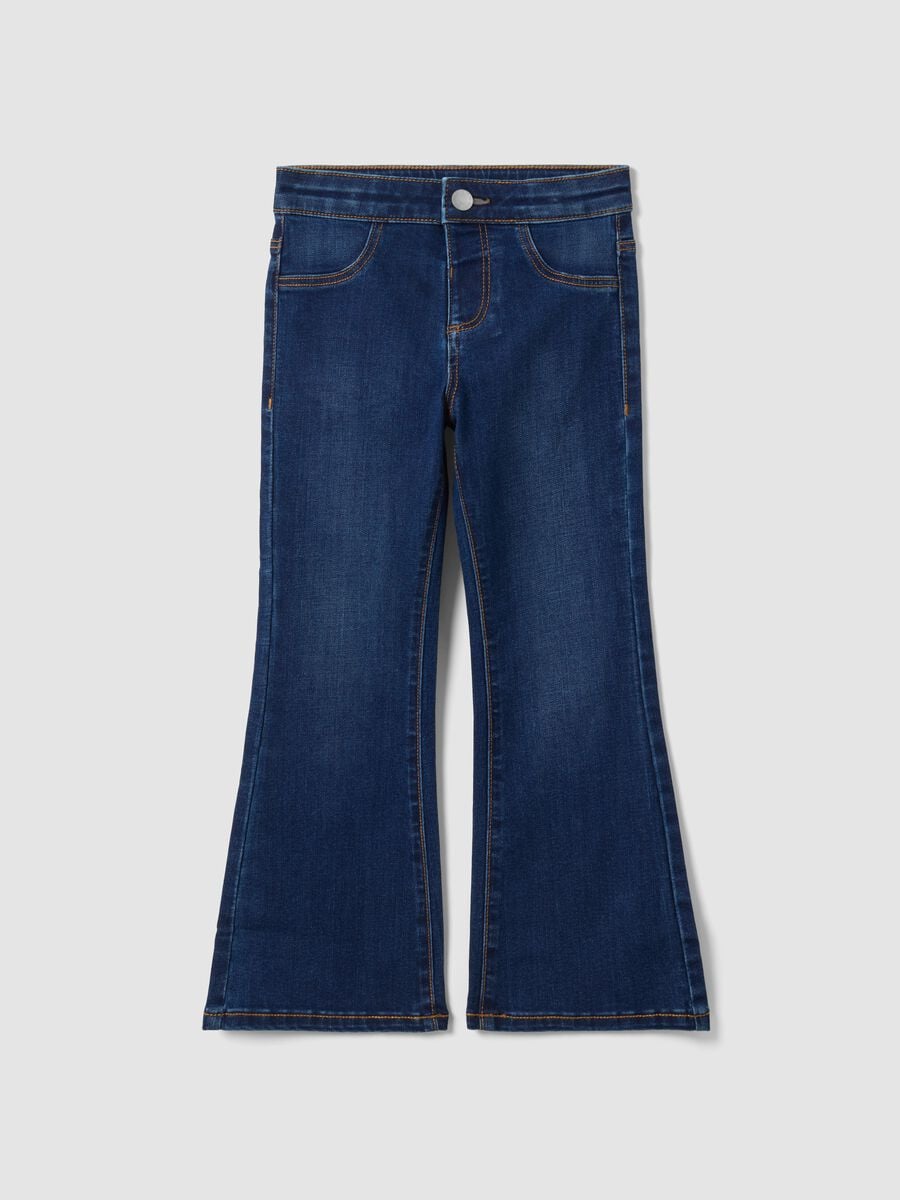 Girls&rsquo; blue flared jeans in stretch cotton and viscose_0