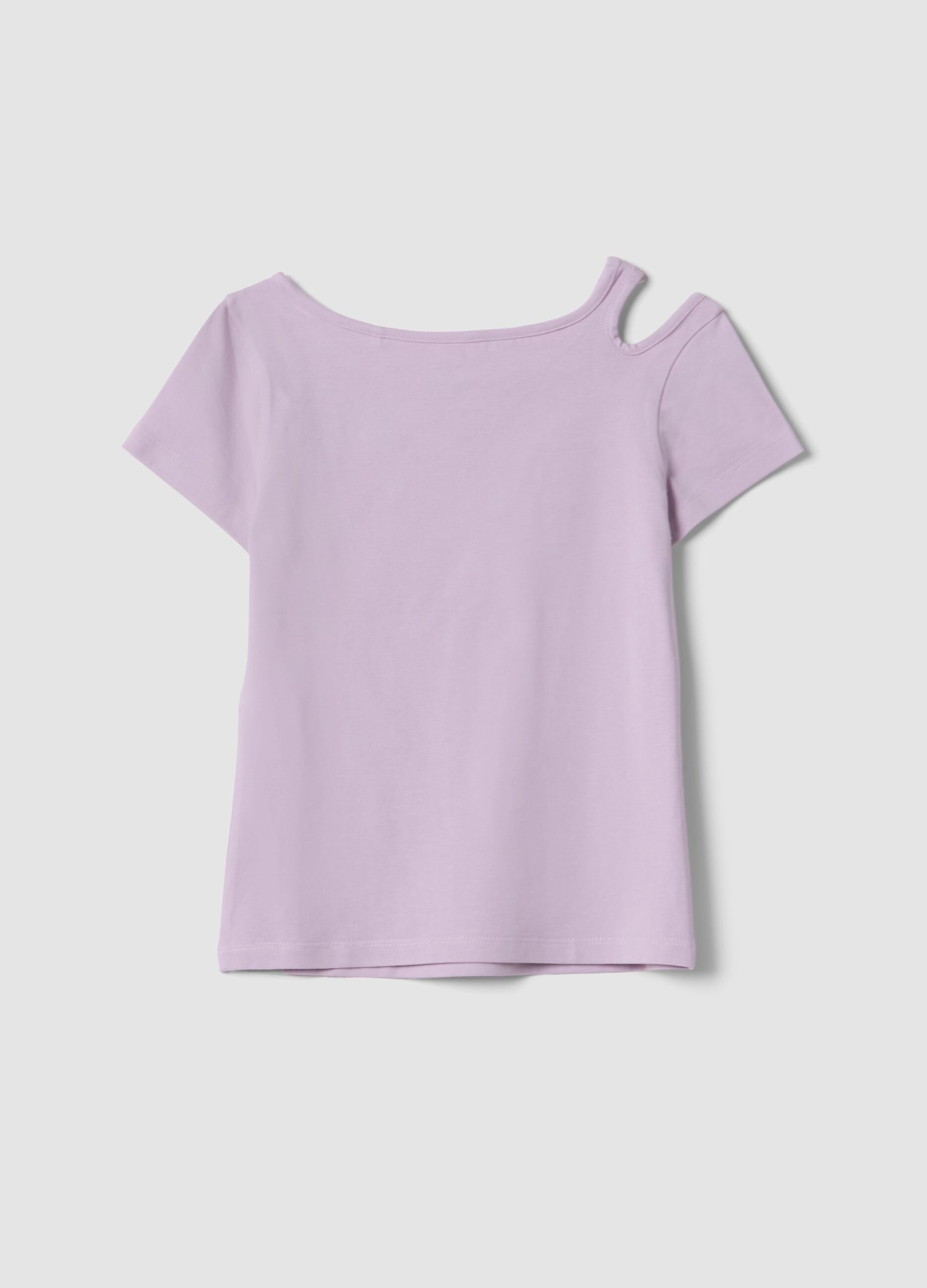 T-shirt viola in cotone organico con spalla scoperta