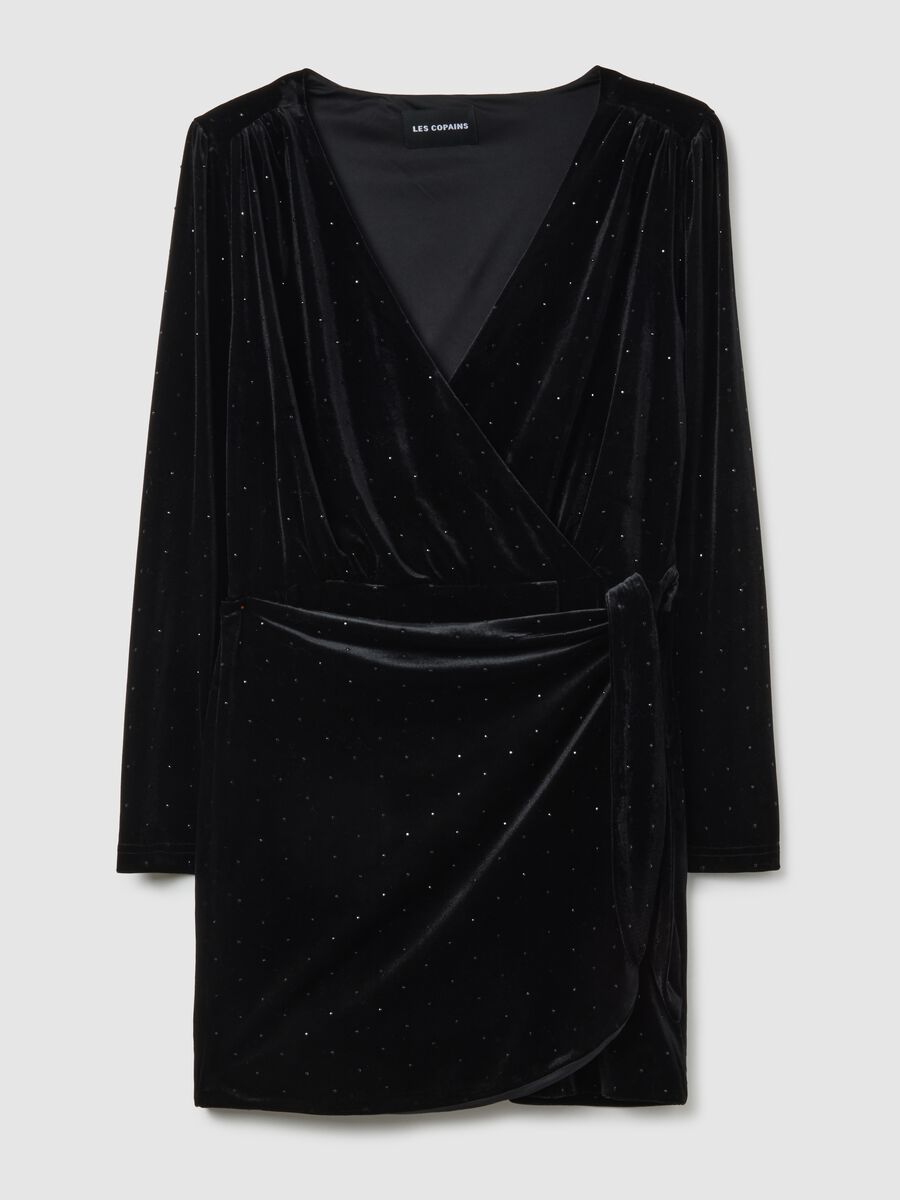 Black velvet regular fit dress with sparkling points_4
