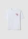 T-shirt bianca in puro cotone con collo a costine e stampa ciliegie_0