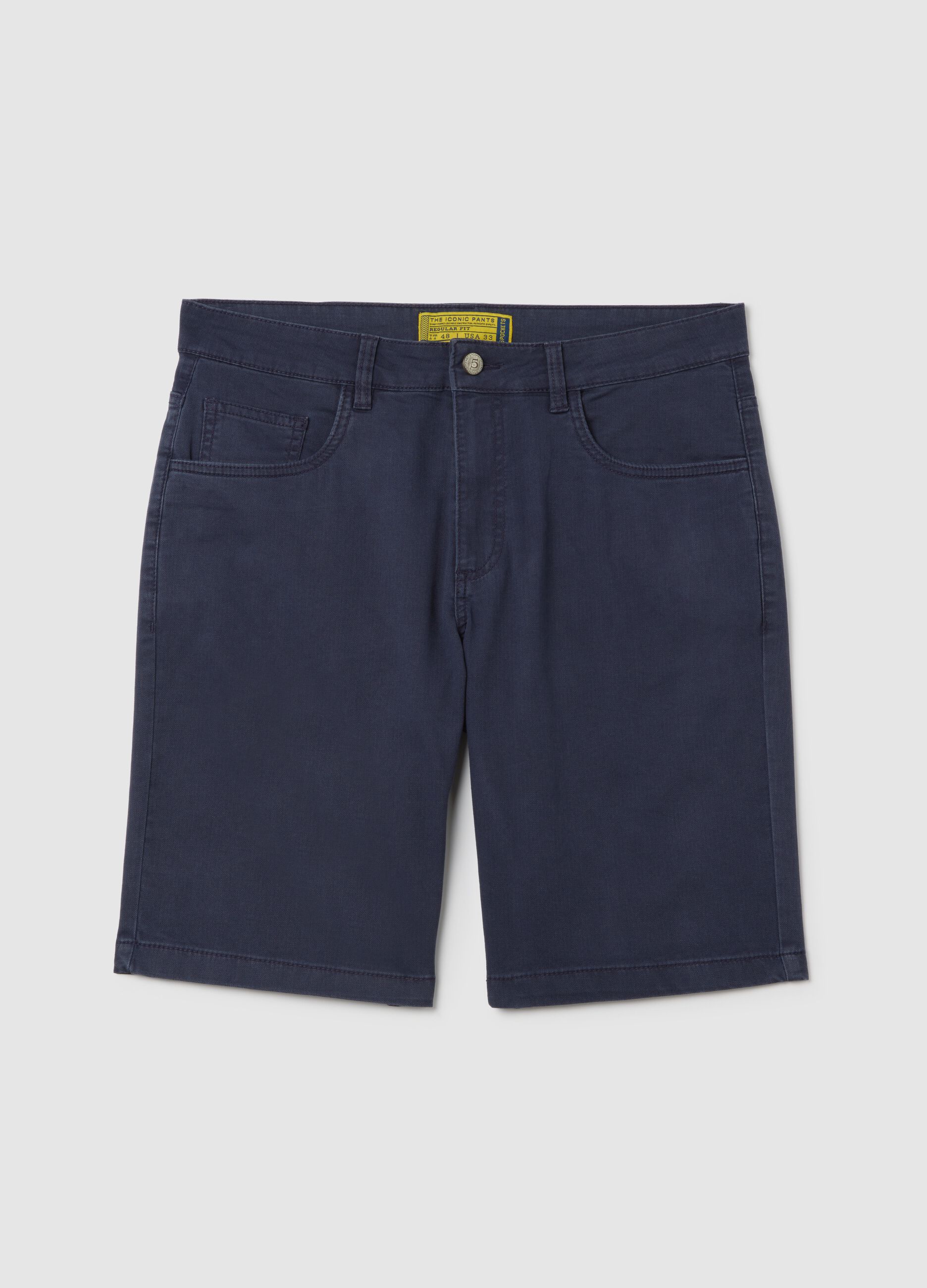 Bermuda da uomo in cotone elasticizzato blu regular fit con tasche