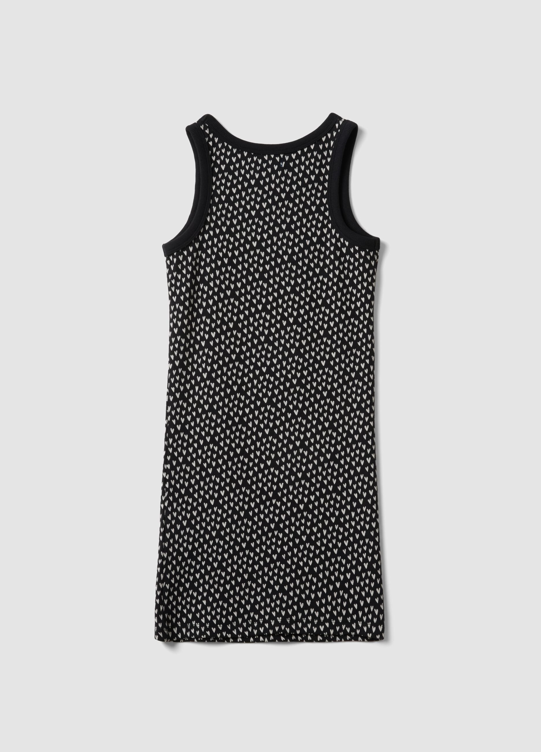Girls&rsquo; black fitted stretch cotton dress with hearts
