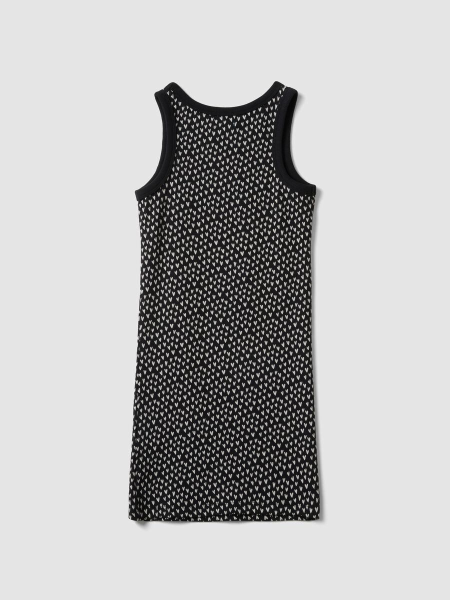 Girls&rsquo; black fitted stretch cotton dress with hearts_1