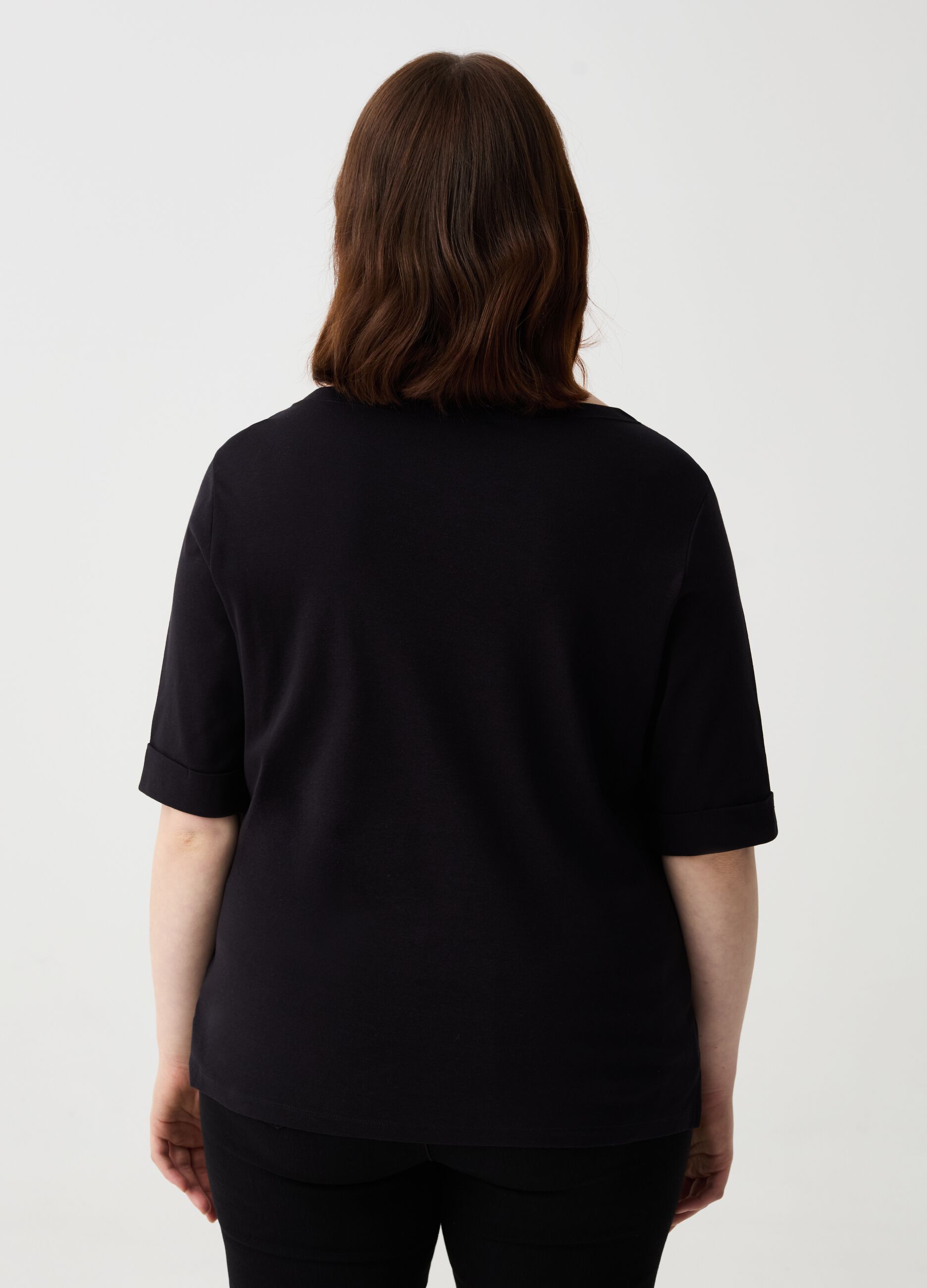 Curvy T-shirt with elbow-length sleeves with turn ups