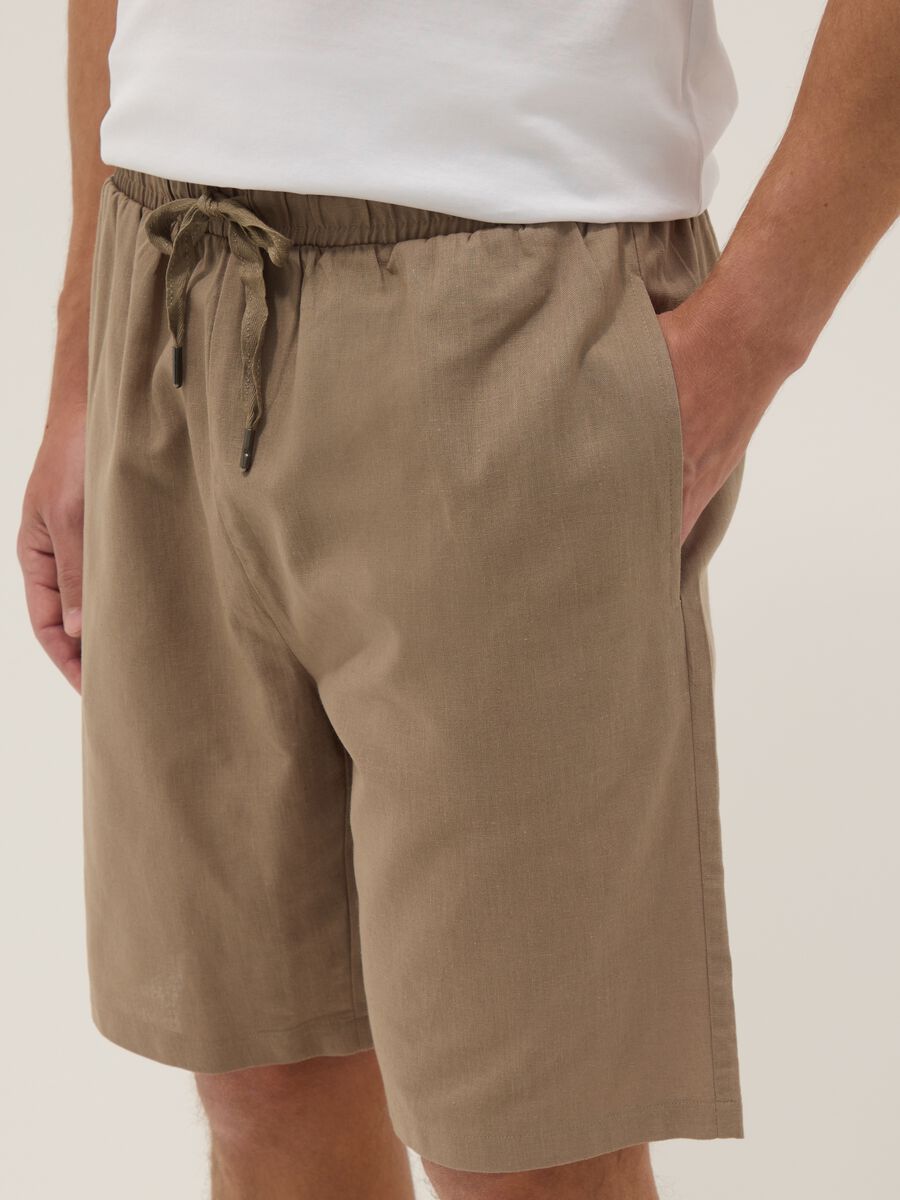 Beige cotton-linen blend pyjama shorts, regular fit_3