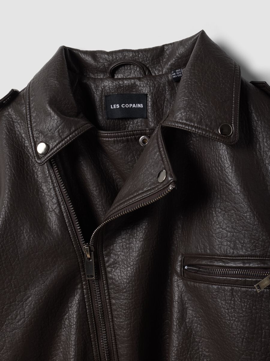 Giacca marrone biker in misto viscosa_5