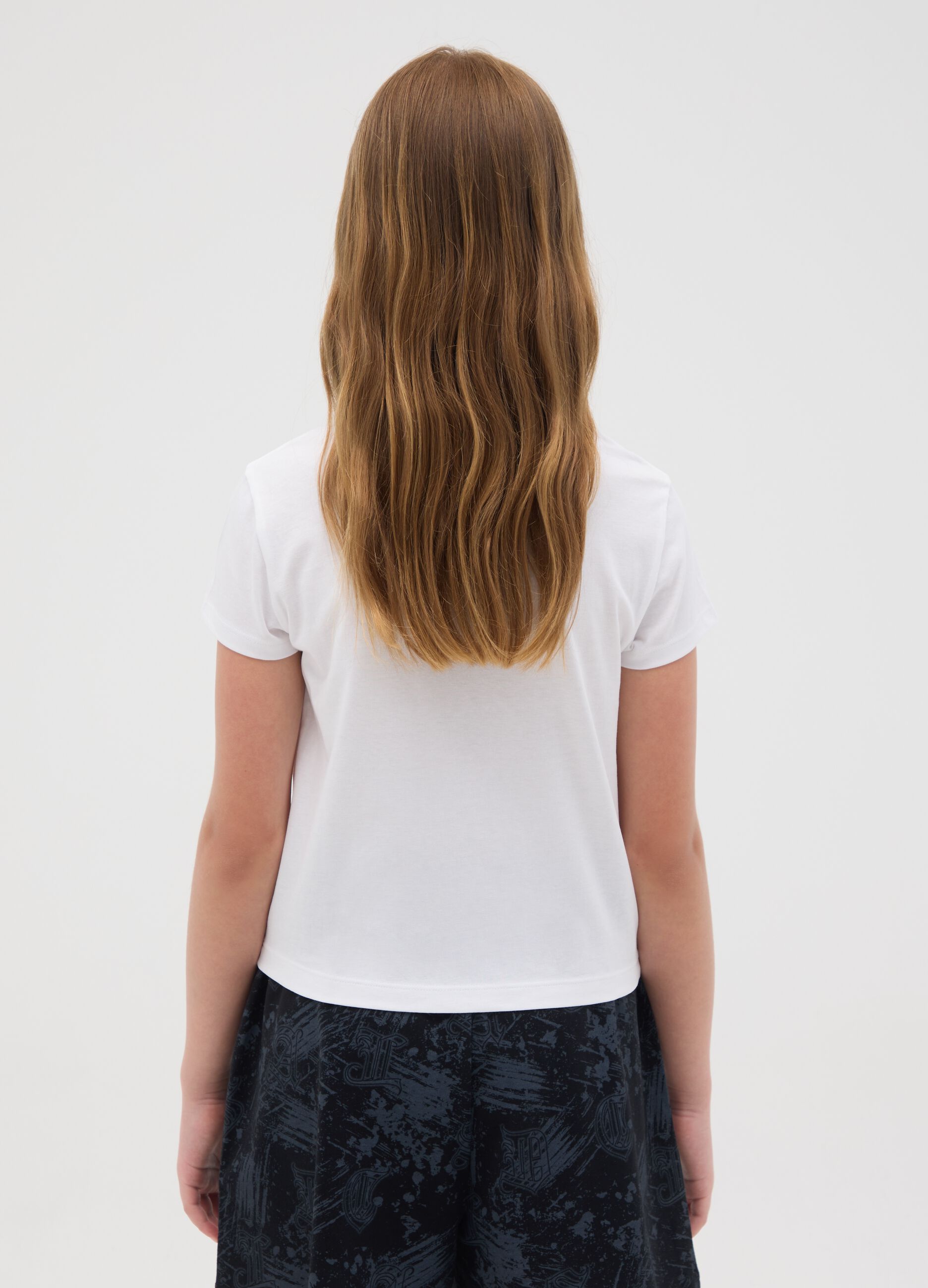 Girls’ white regular-fit T-shirt in 100% cotton with print