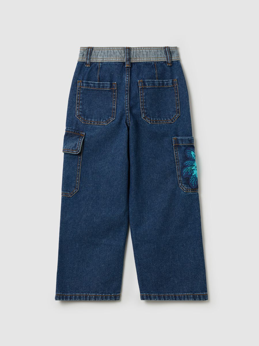 Cargo jeans with sequin flower_4