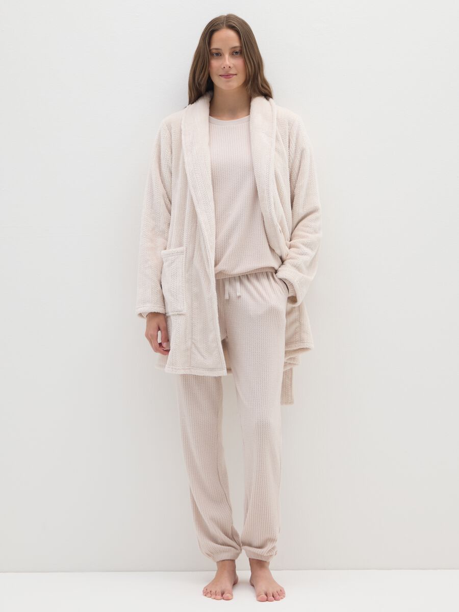 Vestaglia beige con cintura e tasche_0