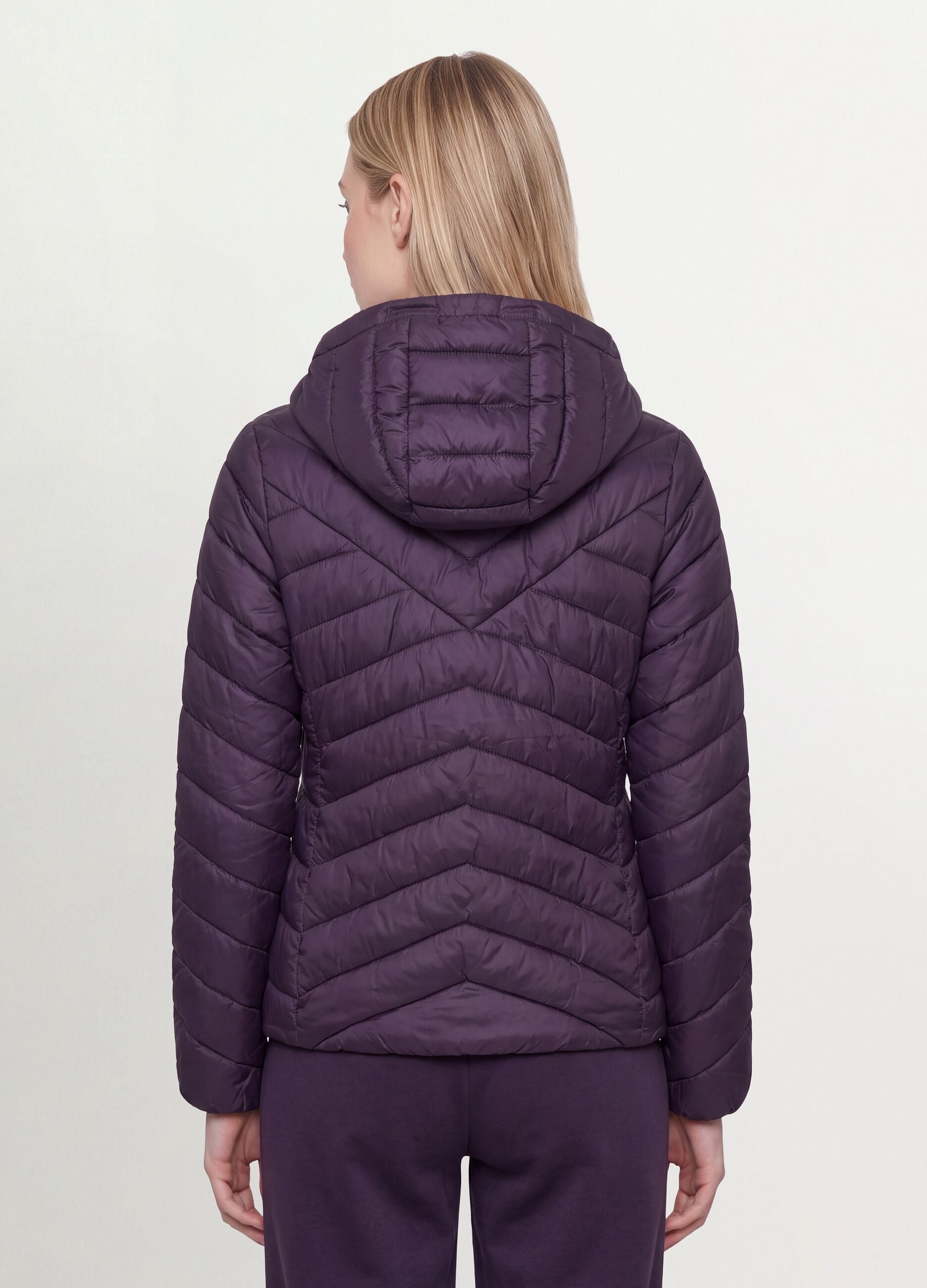 Purple Ultralight Quilted Jacket with Hood and Zip