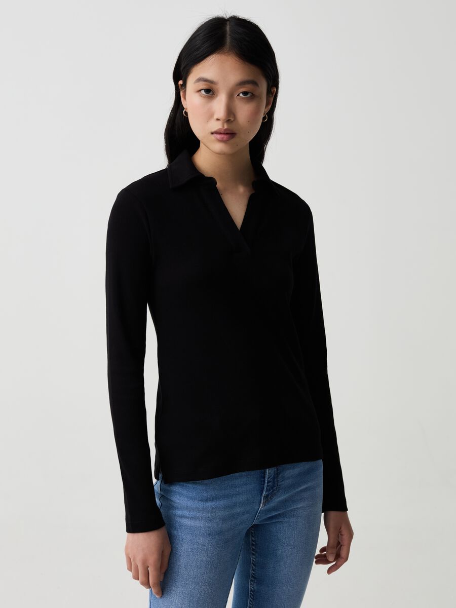 Long-sleeved T-shirt with polo neck_0