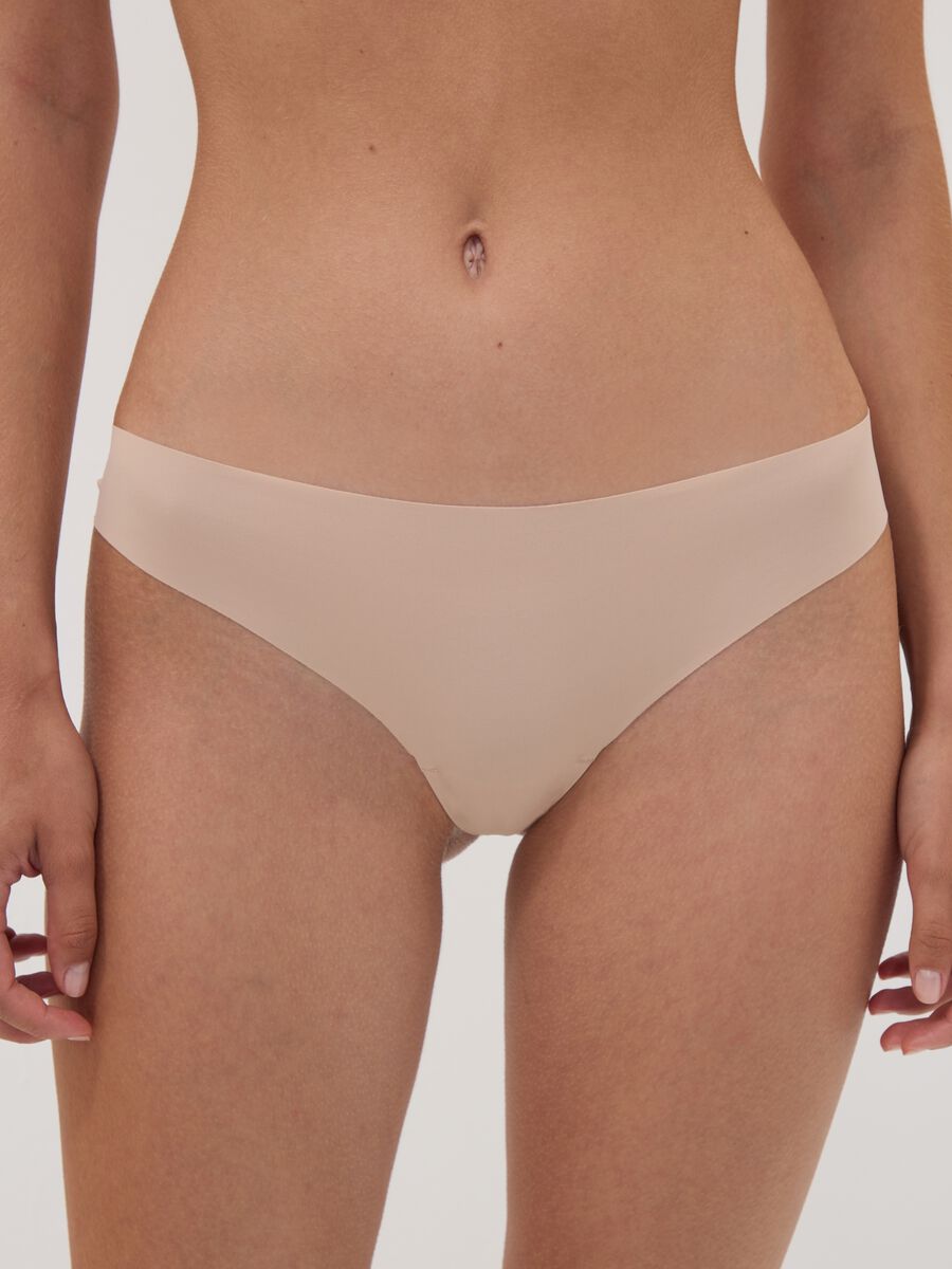 Beige Brazilian briefs in stretch microfibre with lace_1
