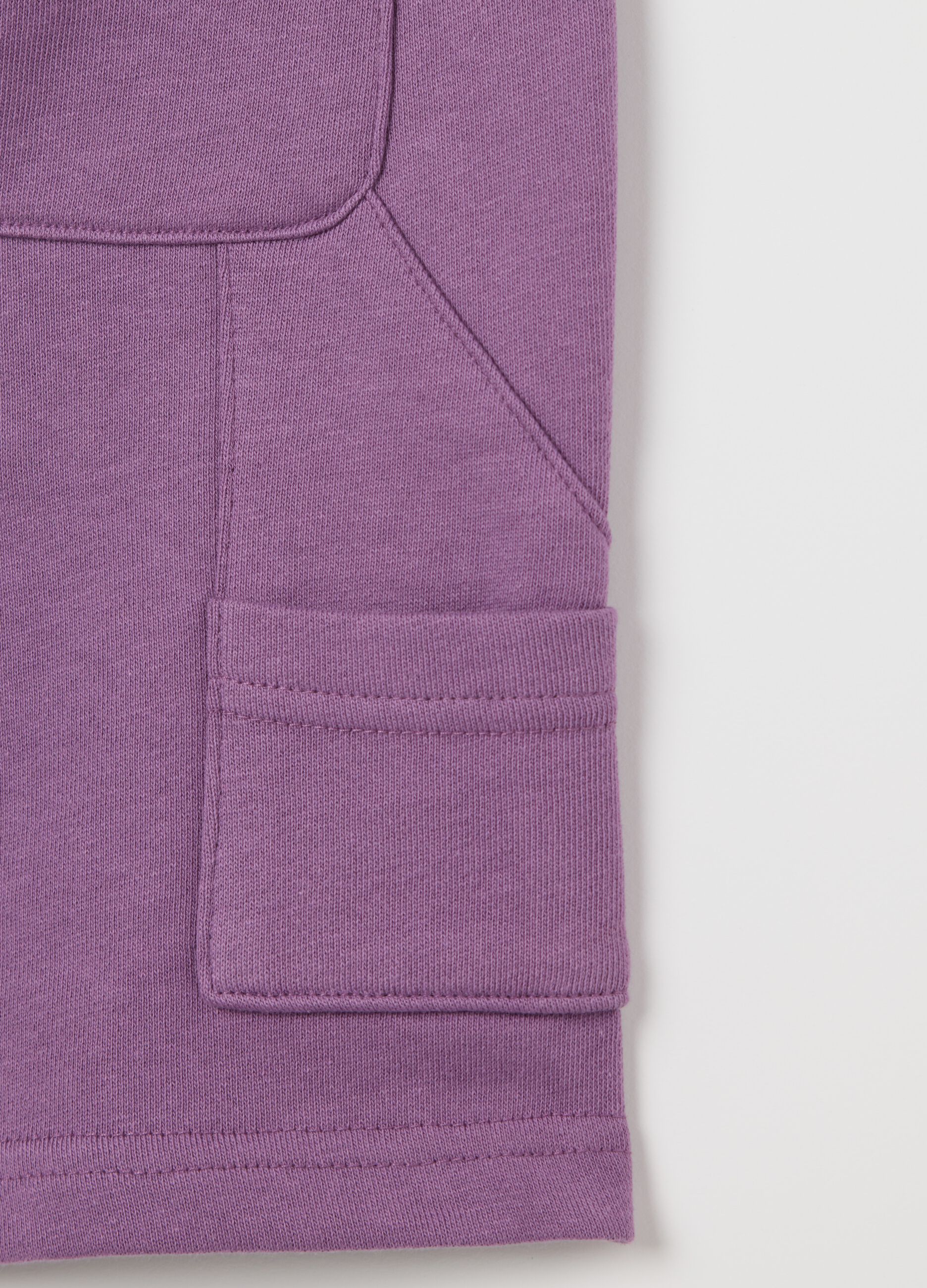 Purple worker Bermuda shorts in cotton with drawstring