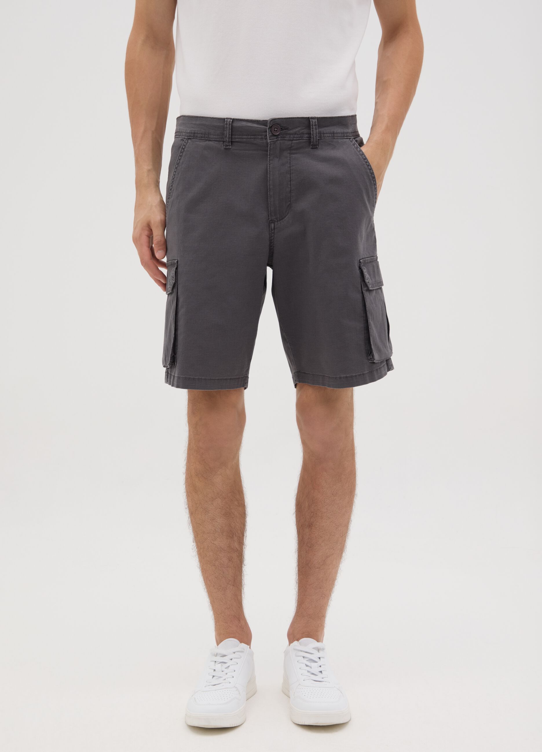Men's grey stretch cotton cargo trousers