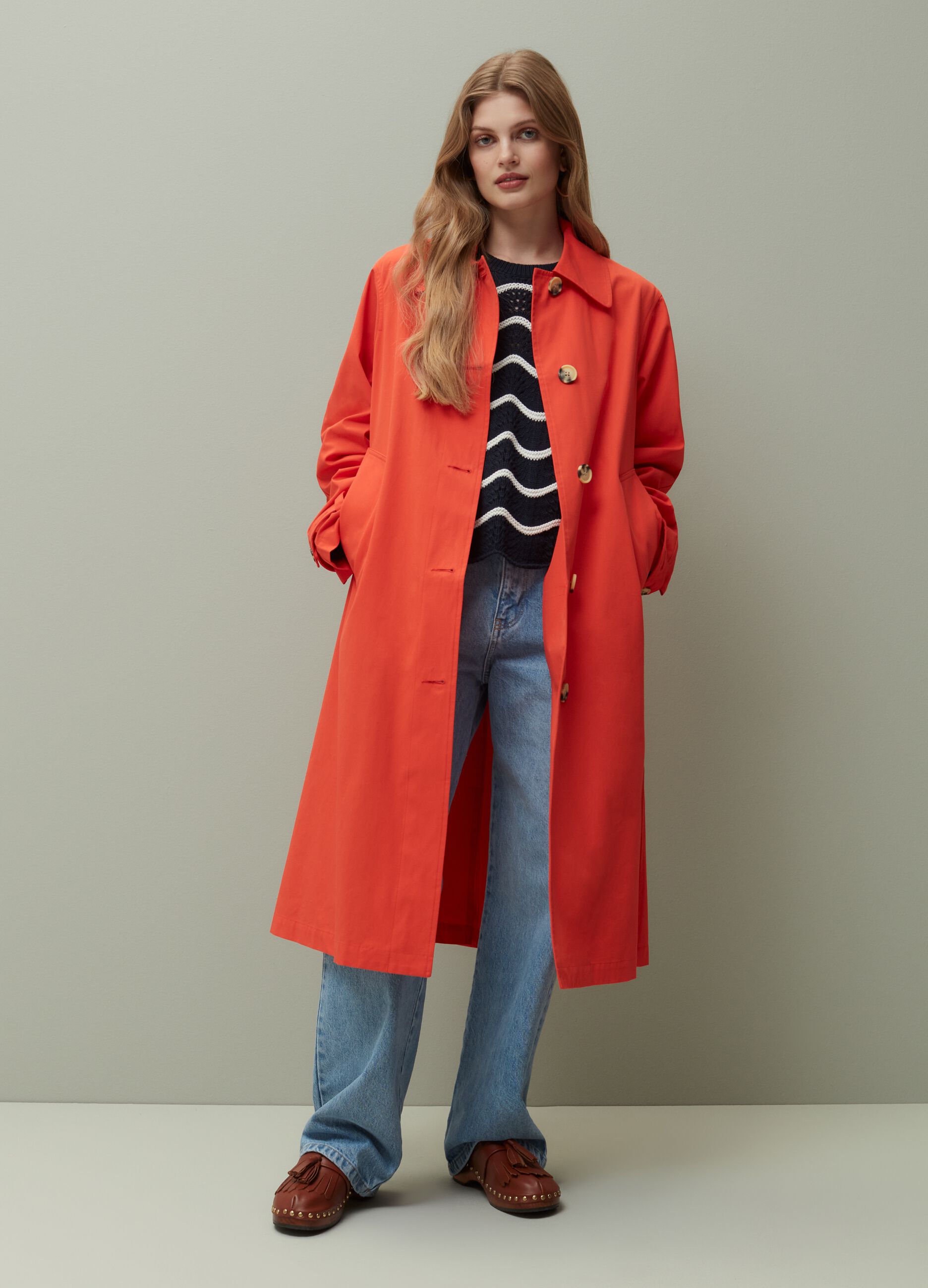 Long jacket with striped buttons