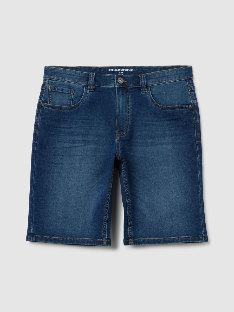 Men's Blue Denim Slim Fit Shorts_4