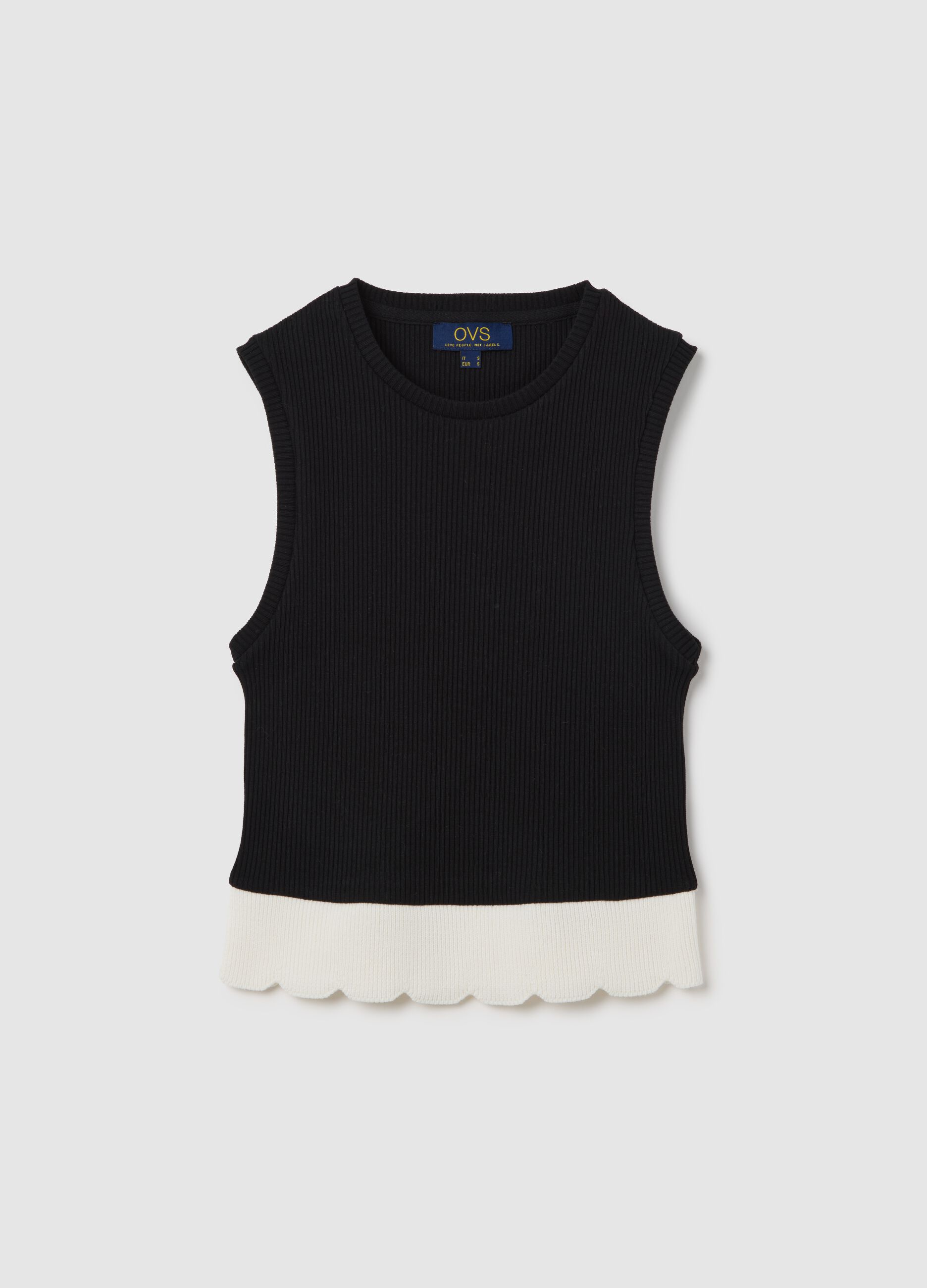 Black Sleeveless Ovs Top in Stretch Cotton