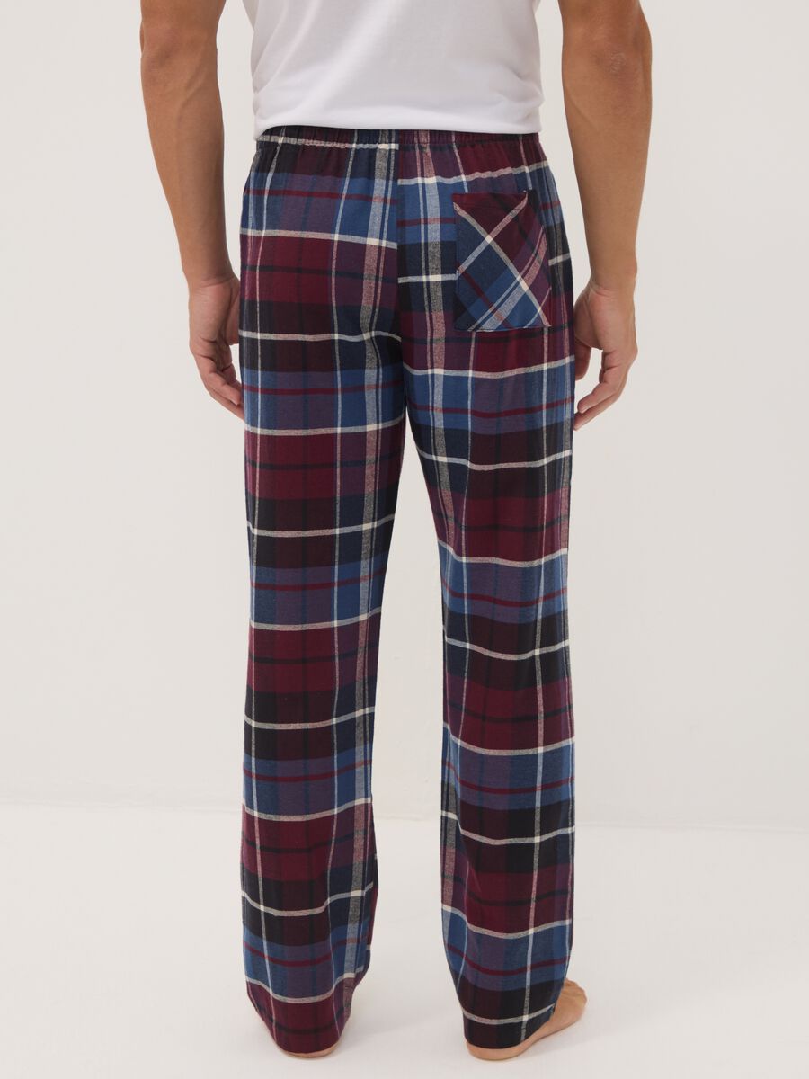 Pantaloni pigiama rossi e blu in flanella di puro cotone organico a quadri_2