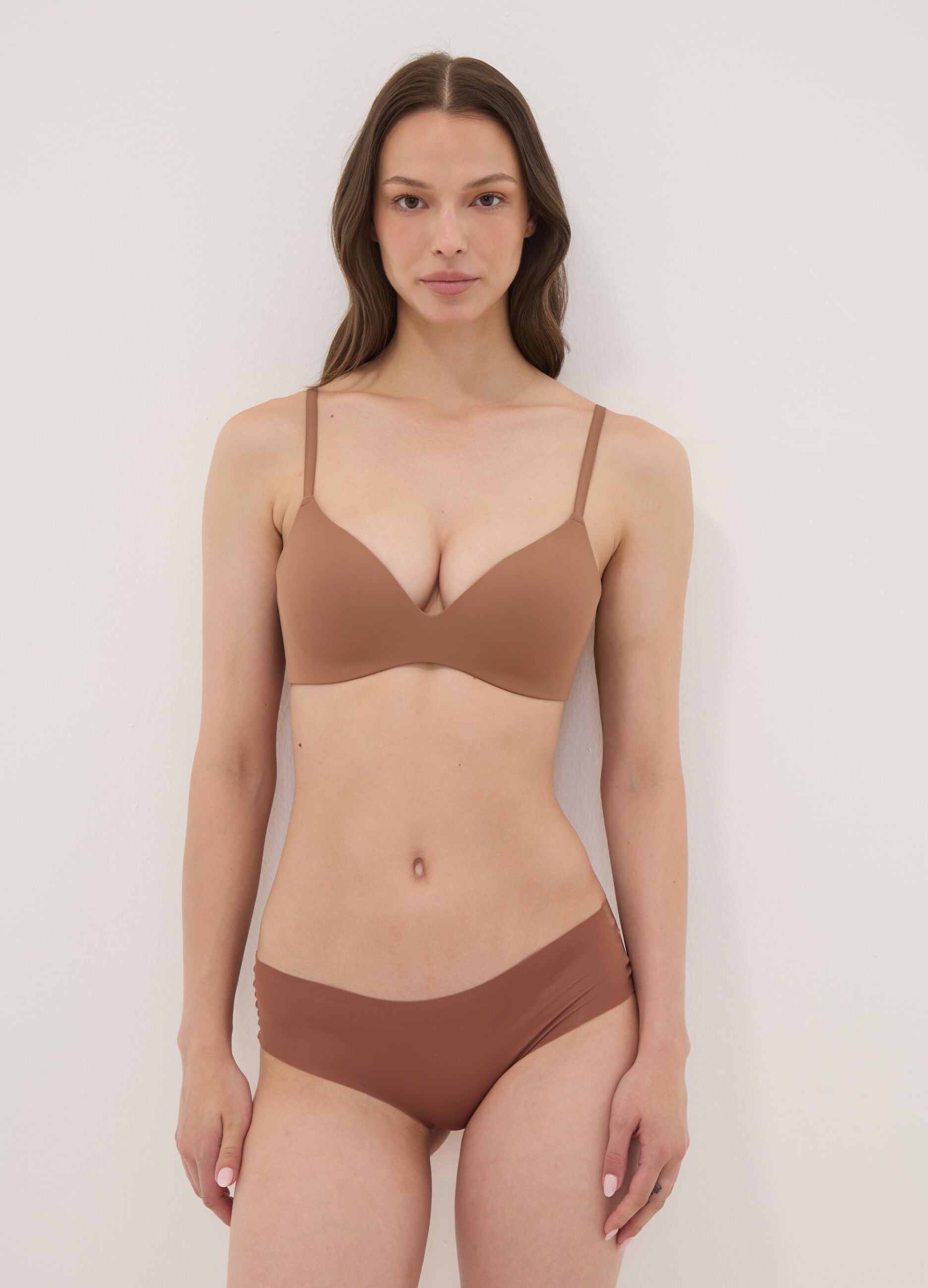 Brown regular-waist stretch microfibre hipster briefs