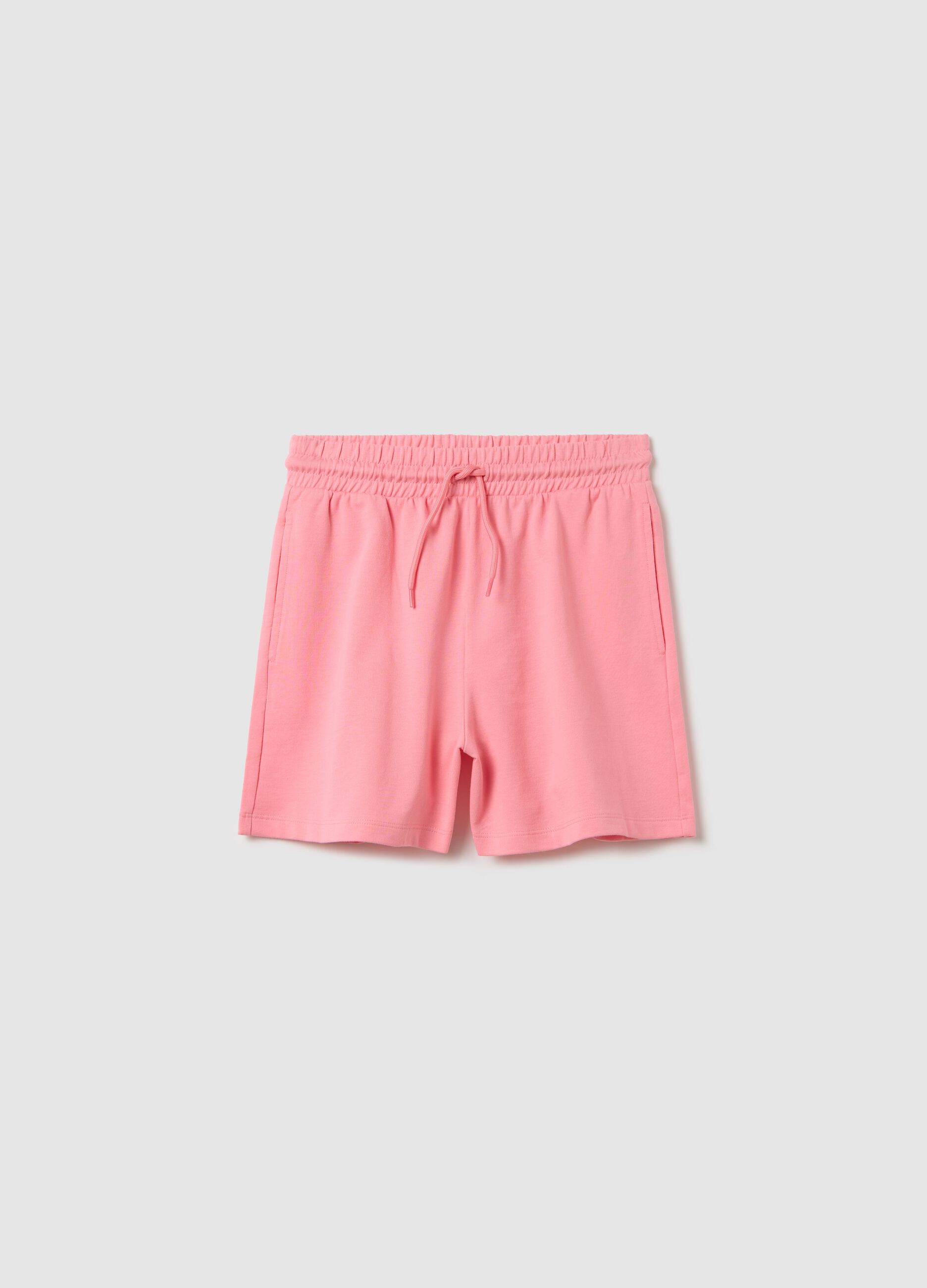 Pink shorts in cotton with drawstring