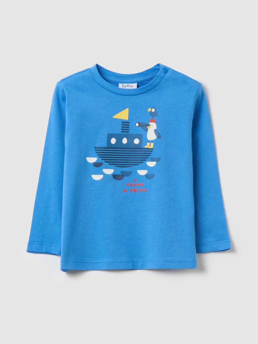 Cotton T-shirt with print and long sleeves_0
