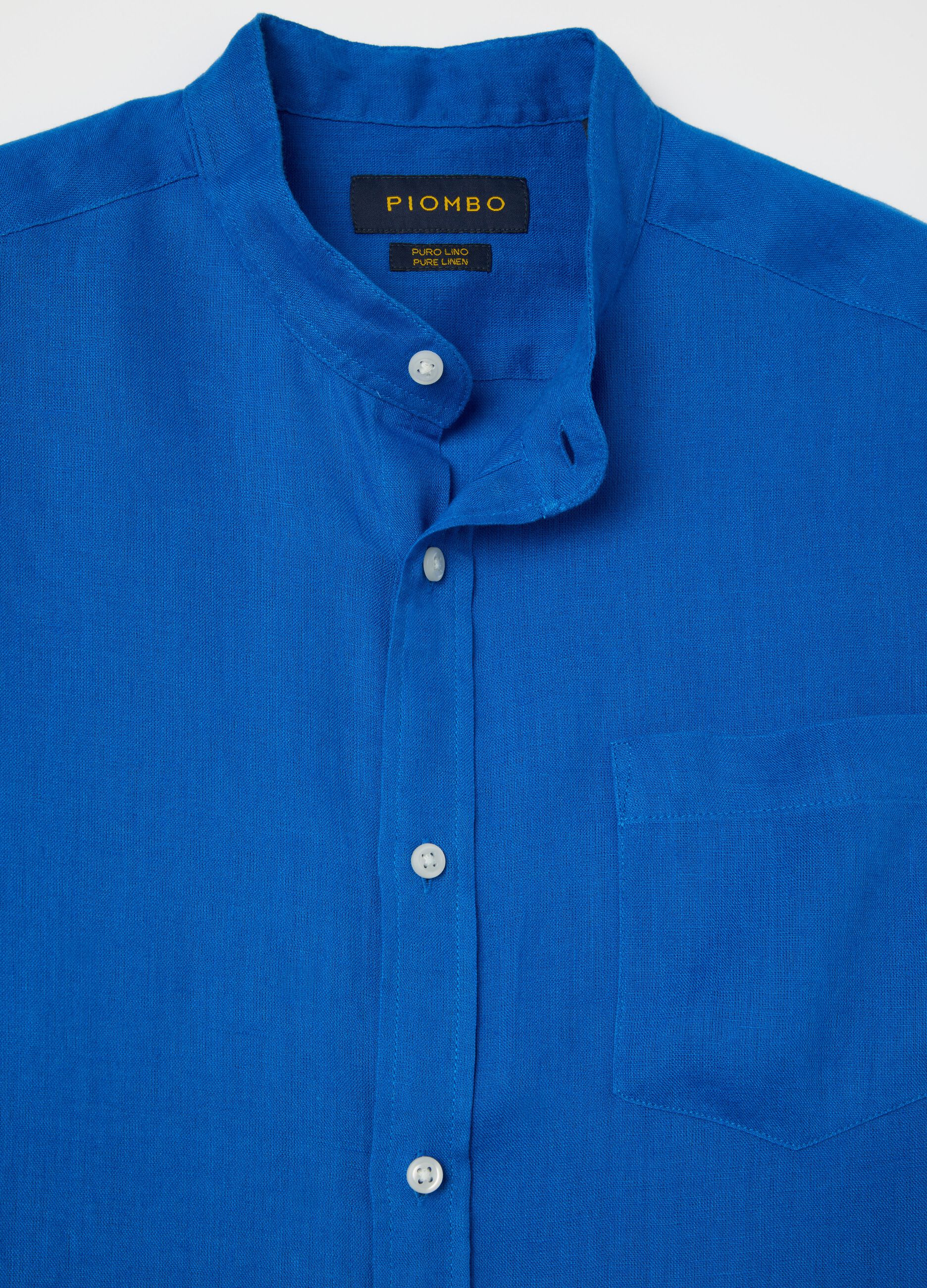 Camicia da uomo in puro lino blu regular fit