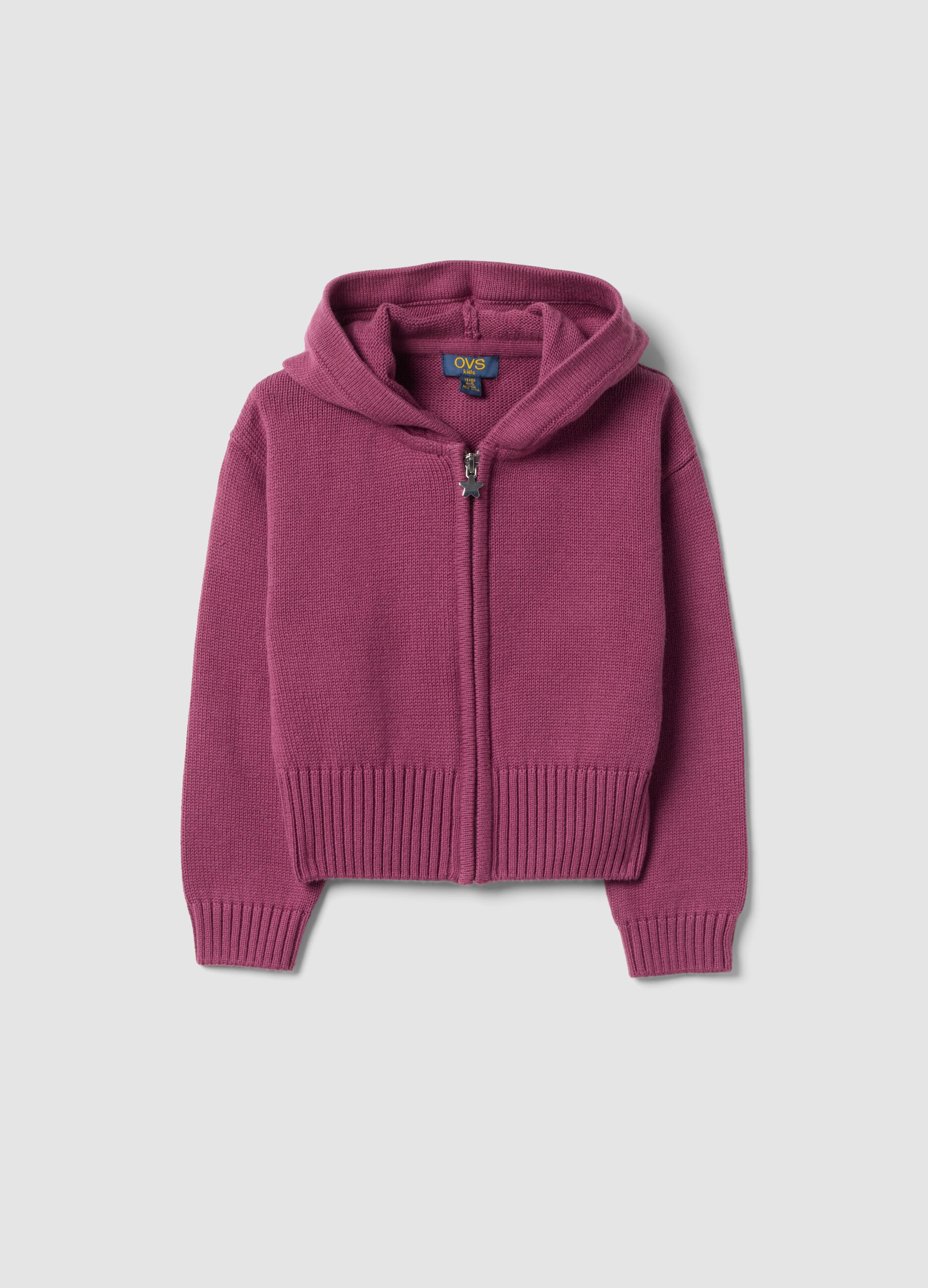 Girls&rsquo; Purple Hooded Cotton-Blend Cardigan
