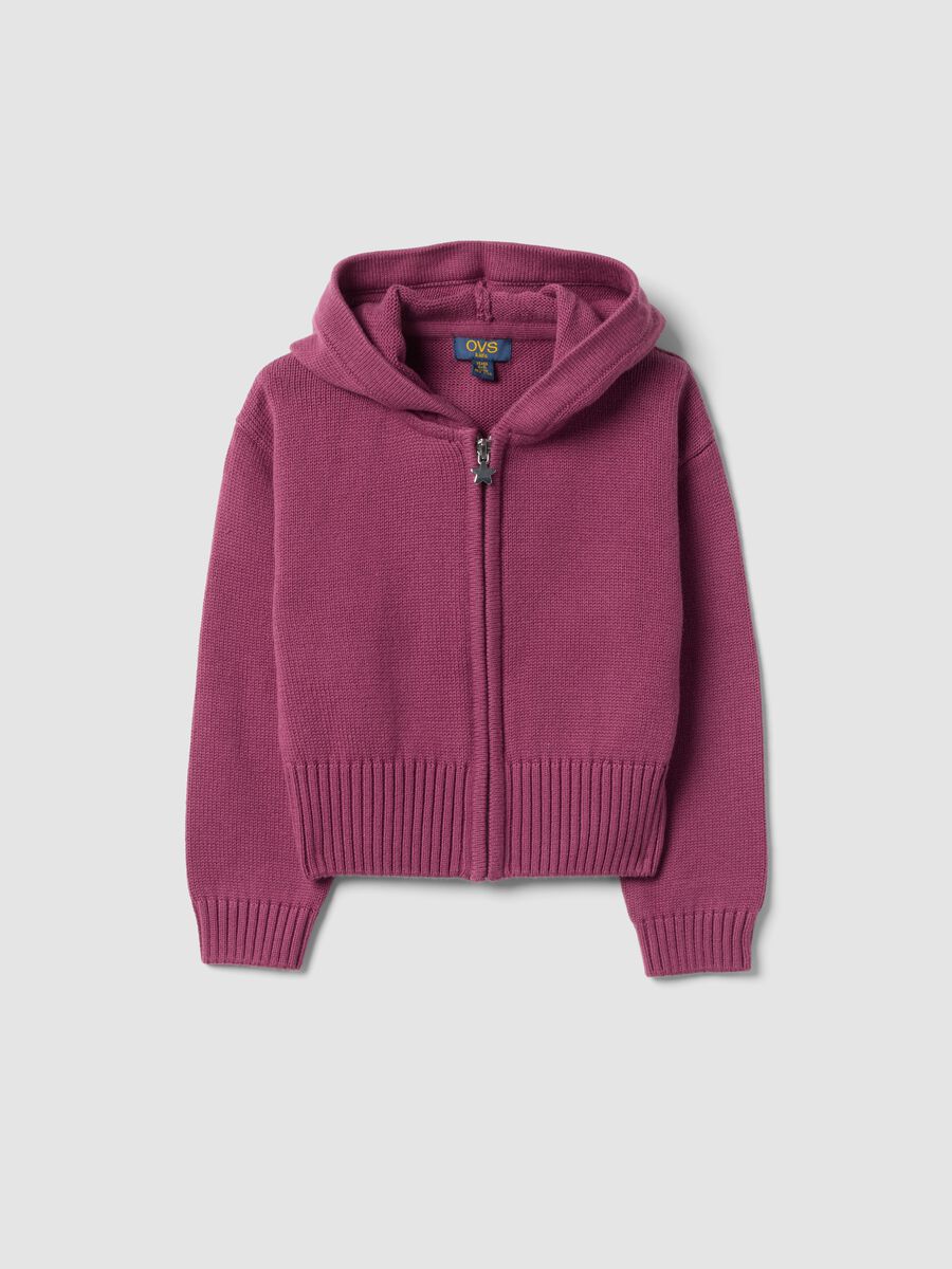 Girls&rsquo; Purple Hooded Cotton-Blend Cardigan_0