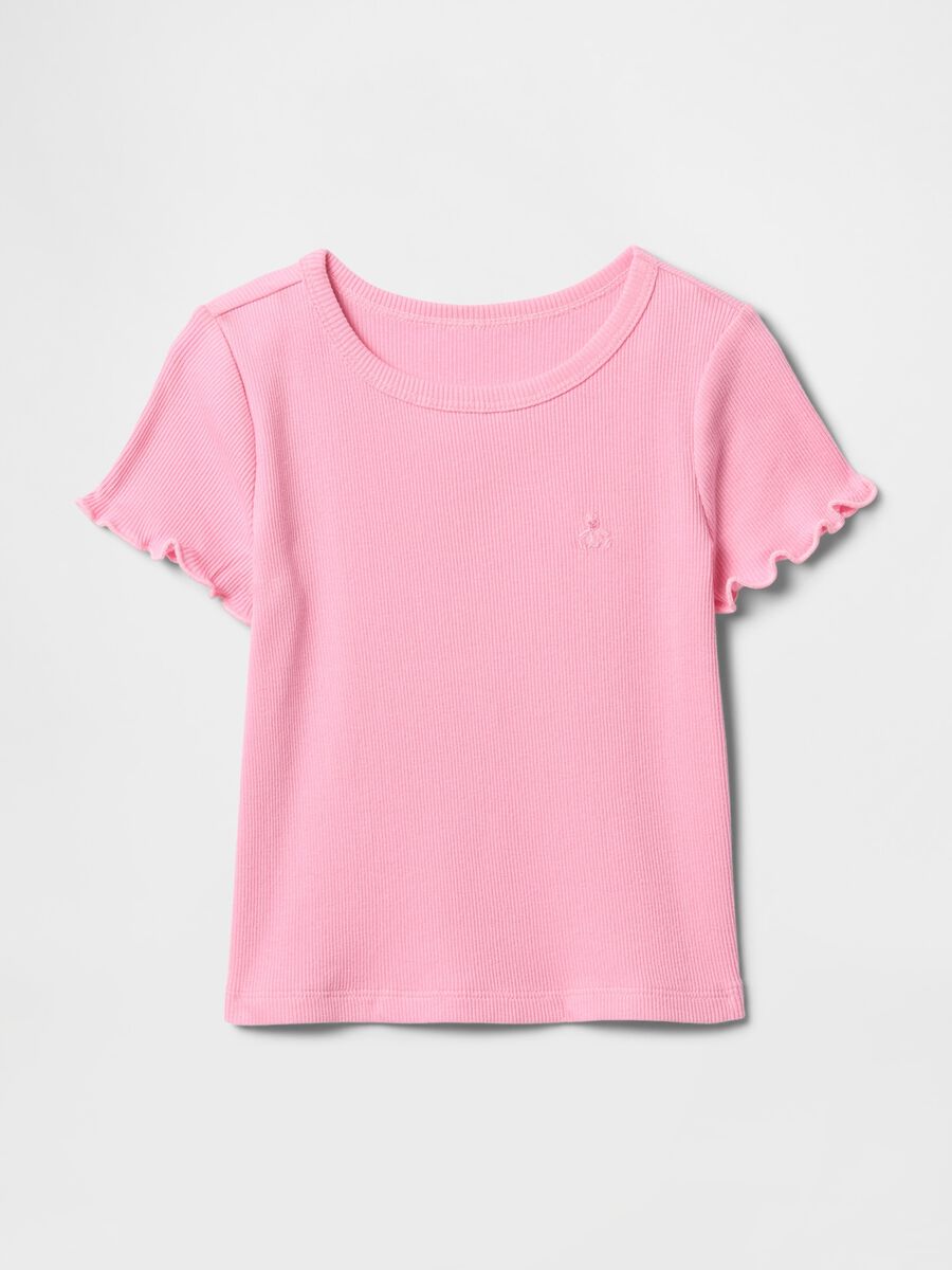 Pink T-shirt with ruffled short sleeves_0