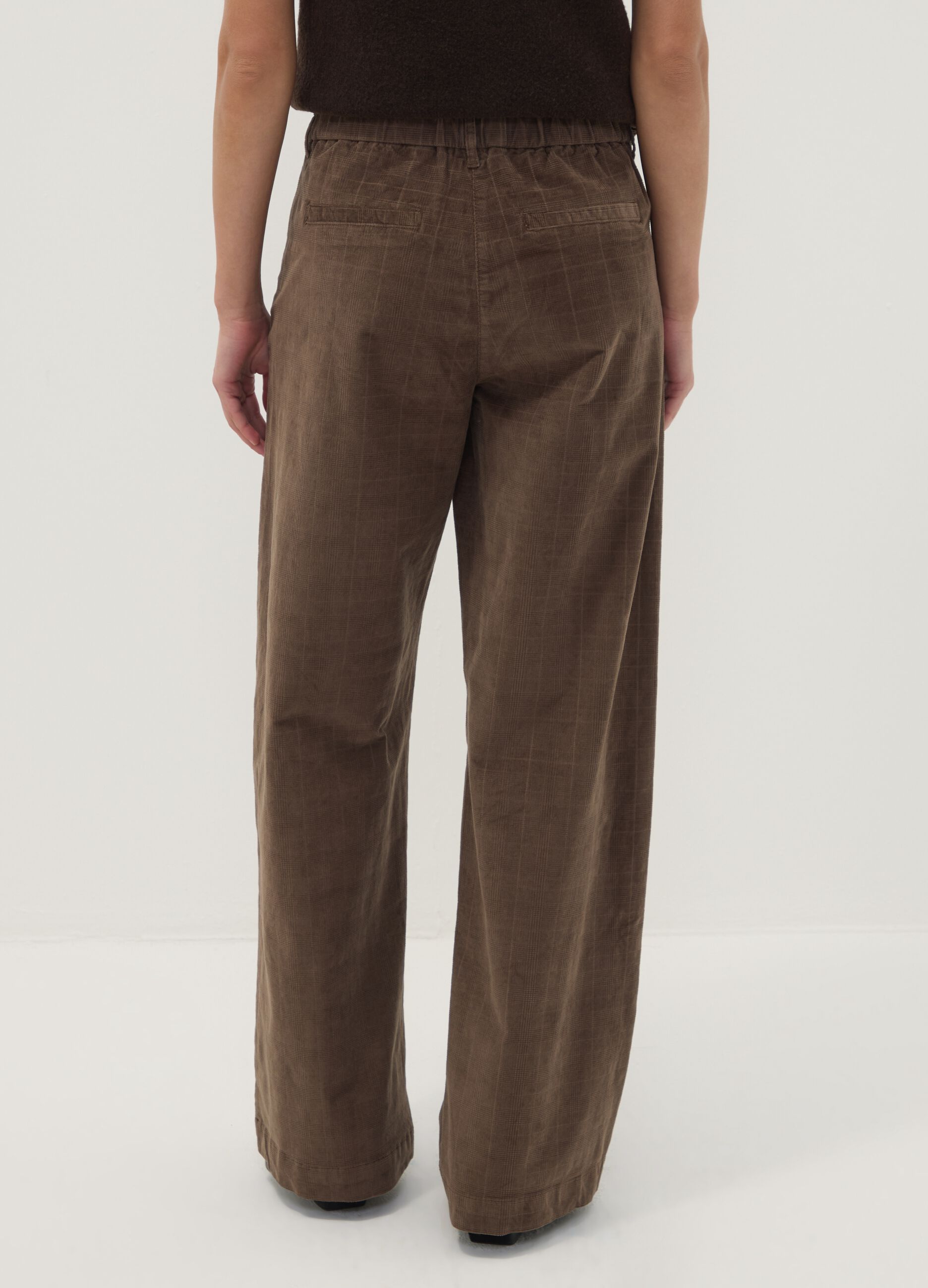 Pantaloni marroni wide leg in cotone elasticizzato
