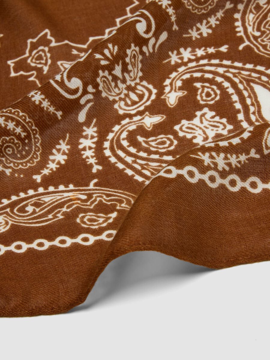 Brown wool-blend scarf with paisley print_2