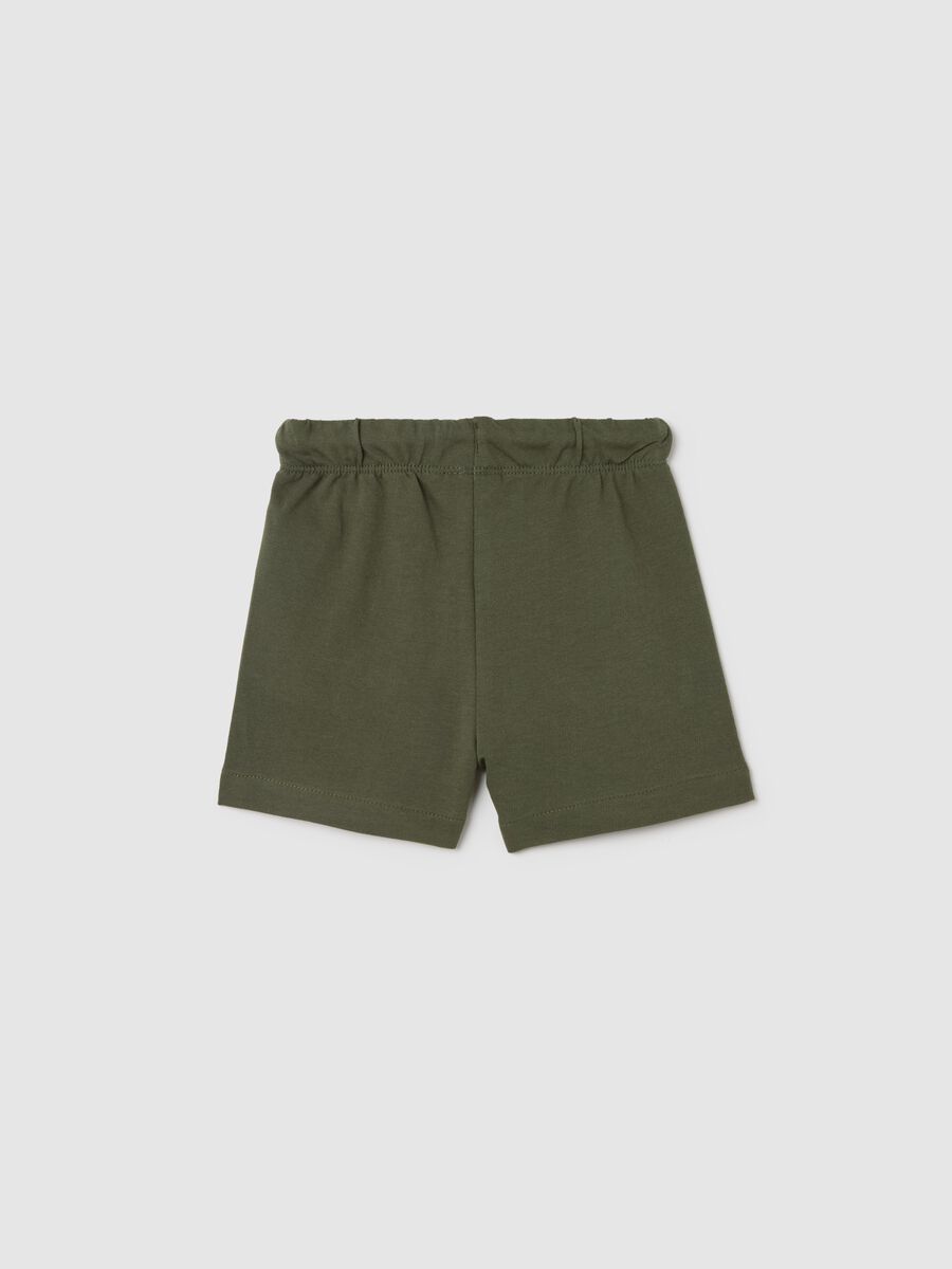 Green Bermuda shorts with drawstring and waffle weave_1