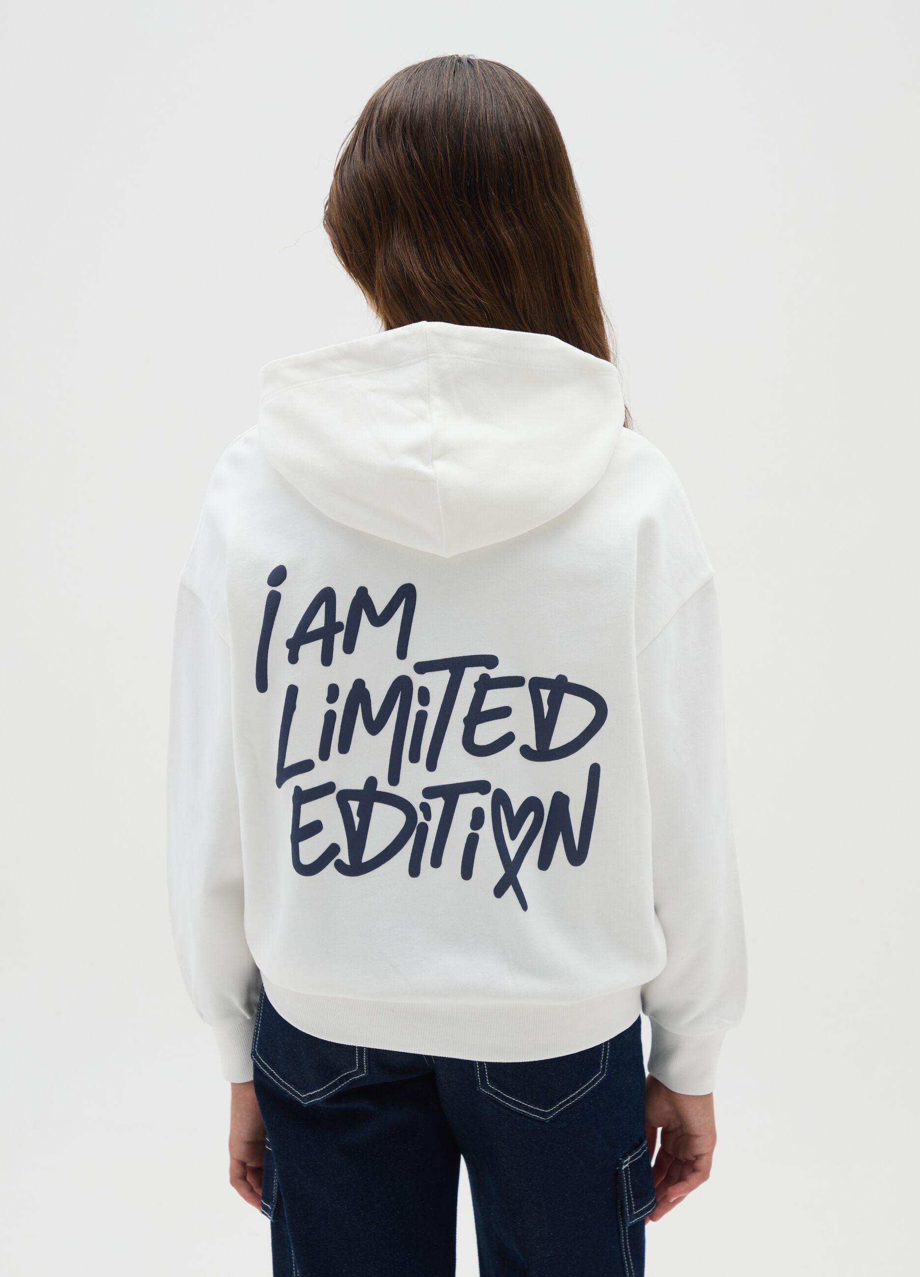 Girls' oversized pure cotton white hoodie