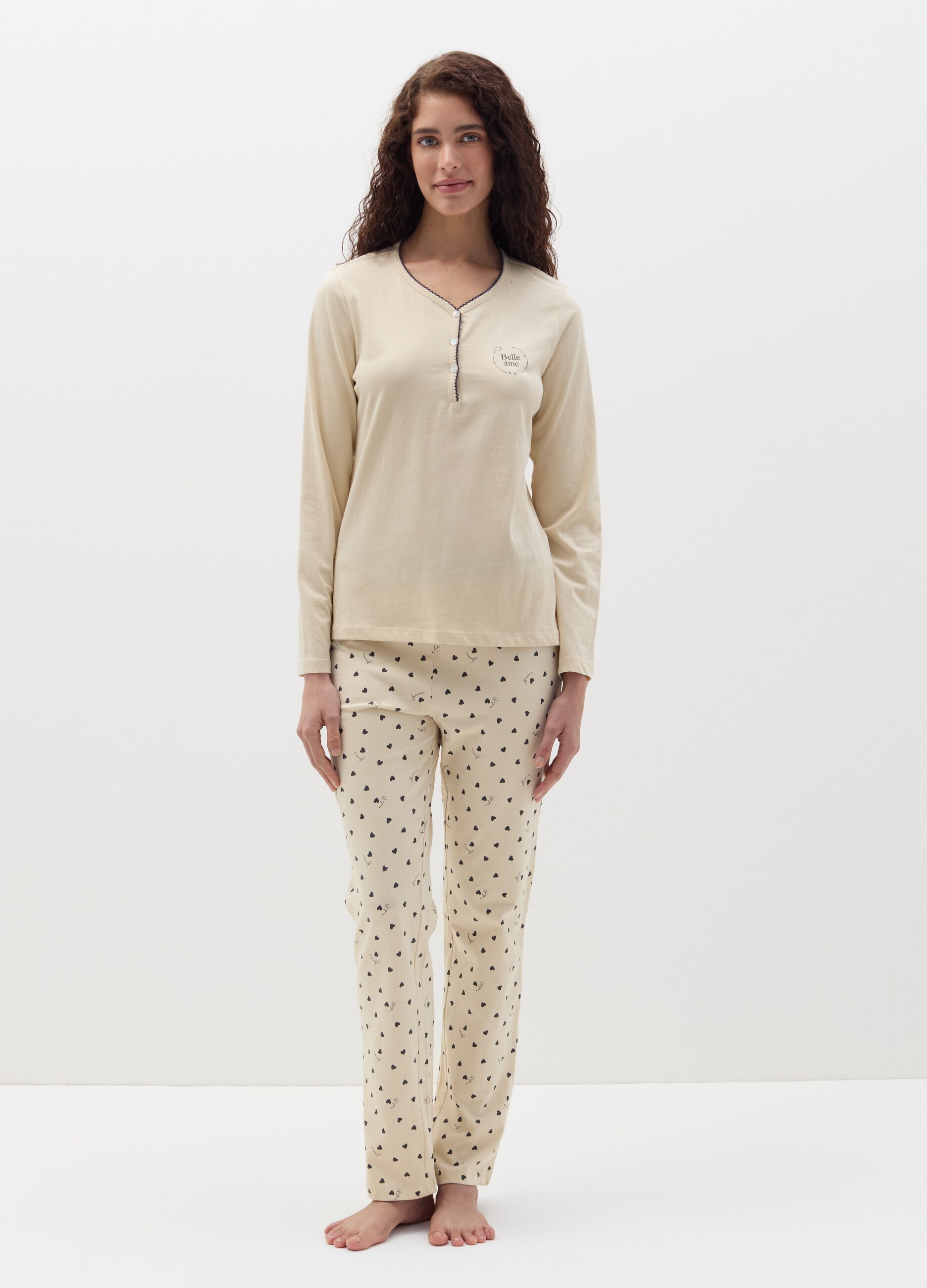 Pyjama top with granddad neckline and "Belle Âme” print